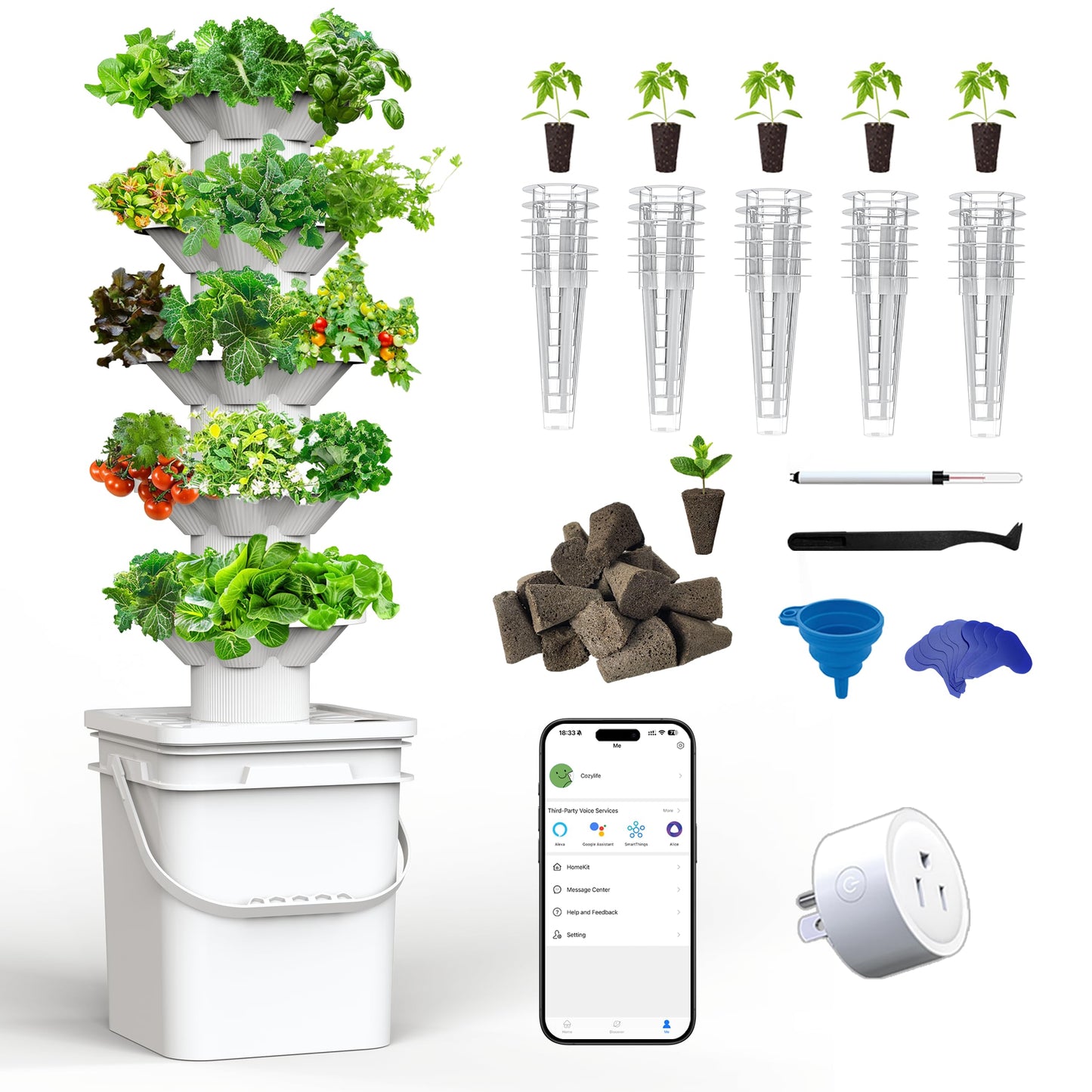 SJZX Hydroponics Growing System Kit, 5-Layer Hydroponic Tower, 30 Planting Holes, Space-Saving Vertical Gardening System, Suitable for Both Indoor and Outdoor use Germination Kits