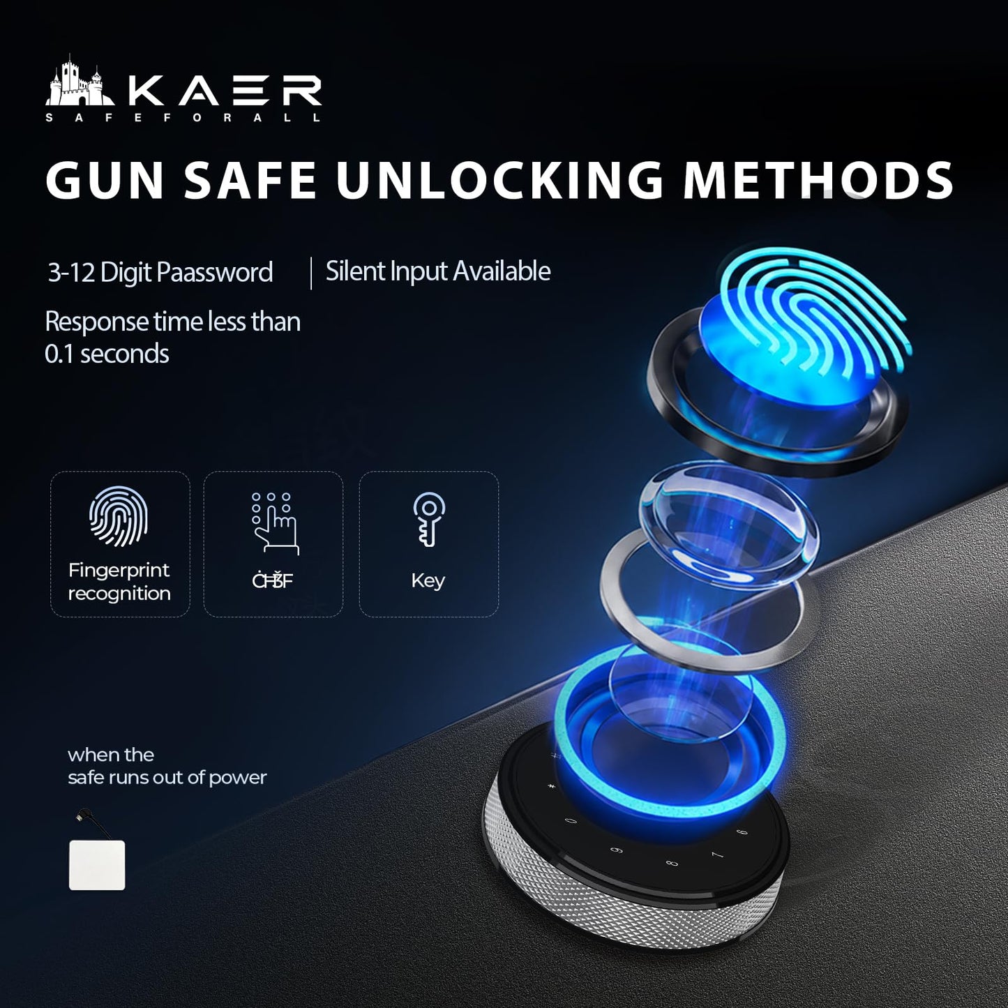 KAER 12-16 Gun Safe with Digital Electronic Keypad and Fingerprint, Heavy-Duty Long Rifle Safe for Rifles and Pistols With Removable Shelves, For Living Room Office Garage Shooting Range