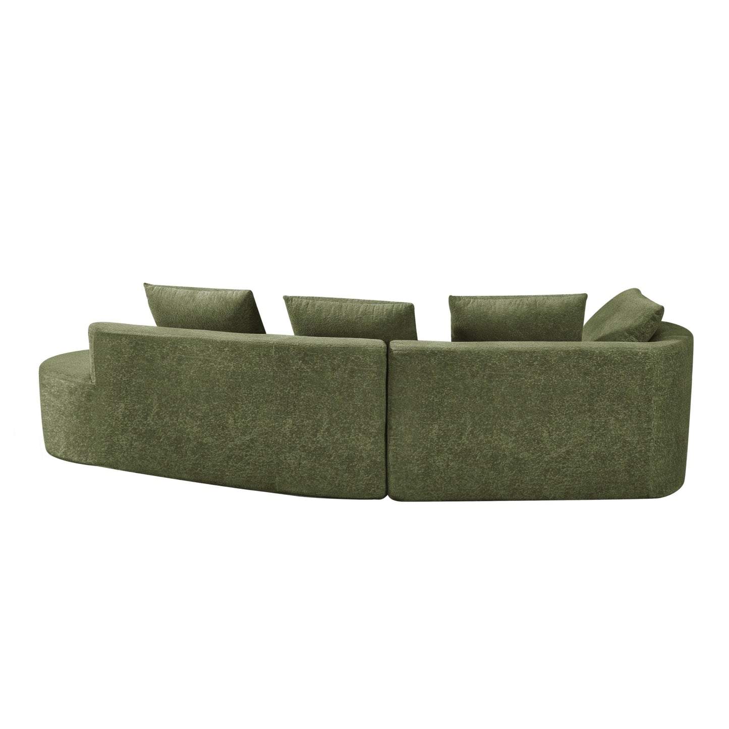 Merax 116" Curved Polyester Sectional Sofa, Modern Pearl Upholstery 3 Seat Cloud Couch with Chaise Lounge & 4 Pillows for Living Room, Green