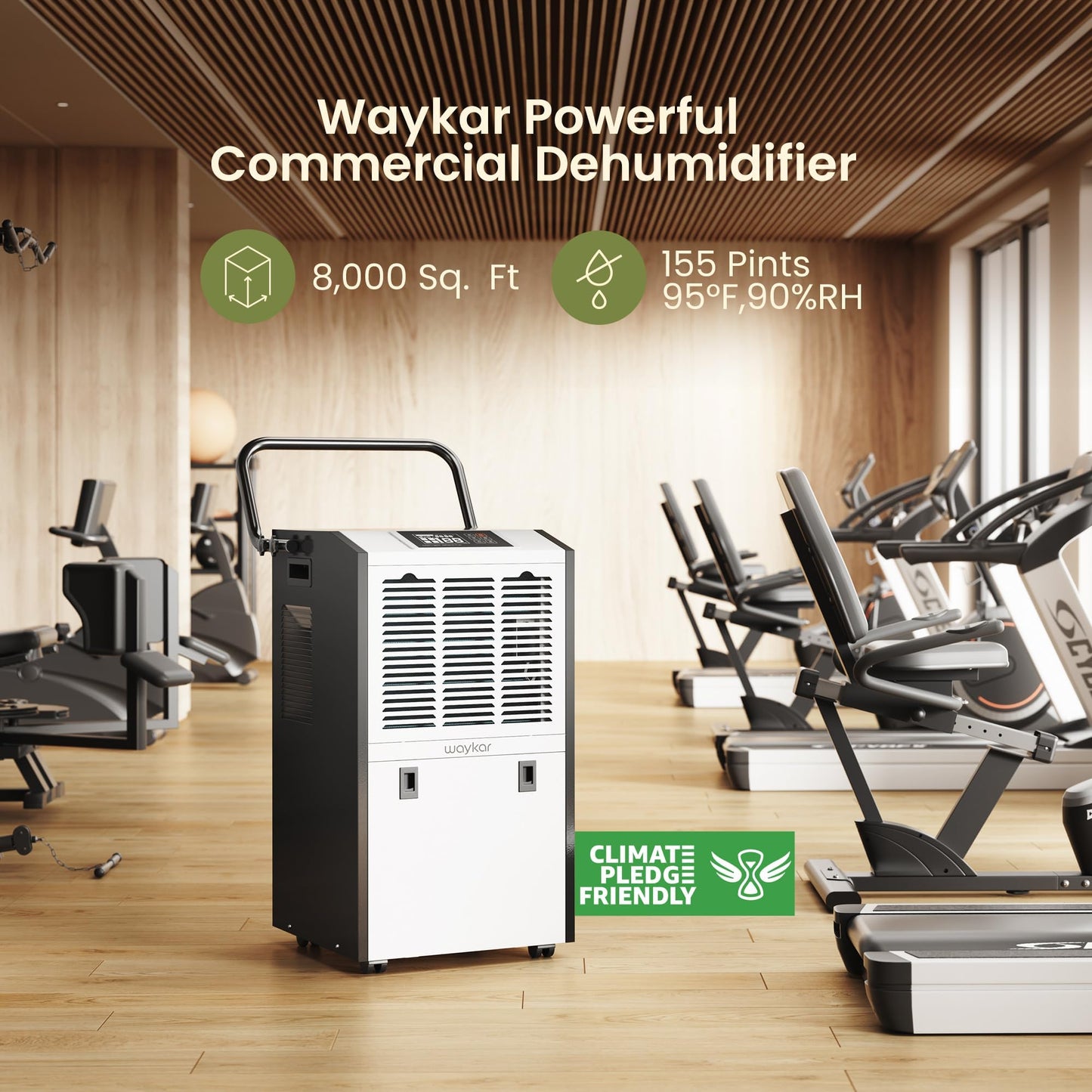 Waykar 155 Pints Large Commercial Dehumidifier with Drain Hose and Water Tank, Industrial Dehumidifier in Large Space up to 8000 Sq. Ft for Home, Basements, Whole House, Library