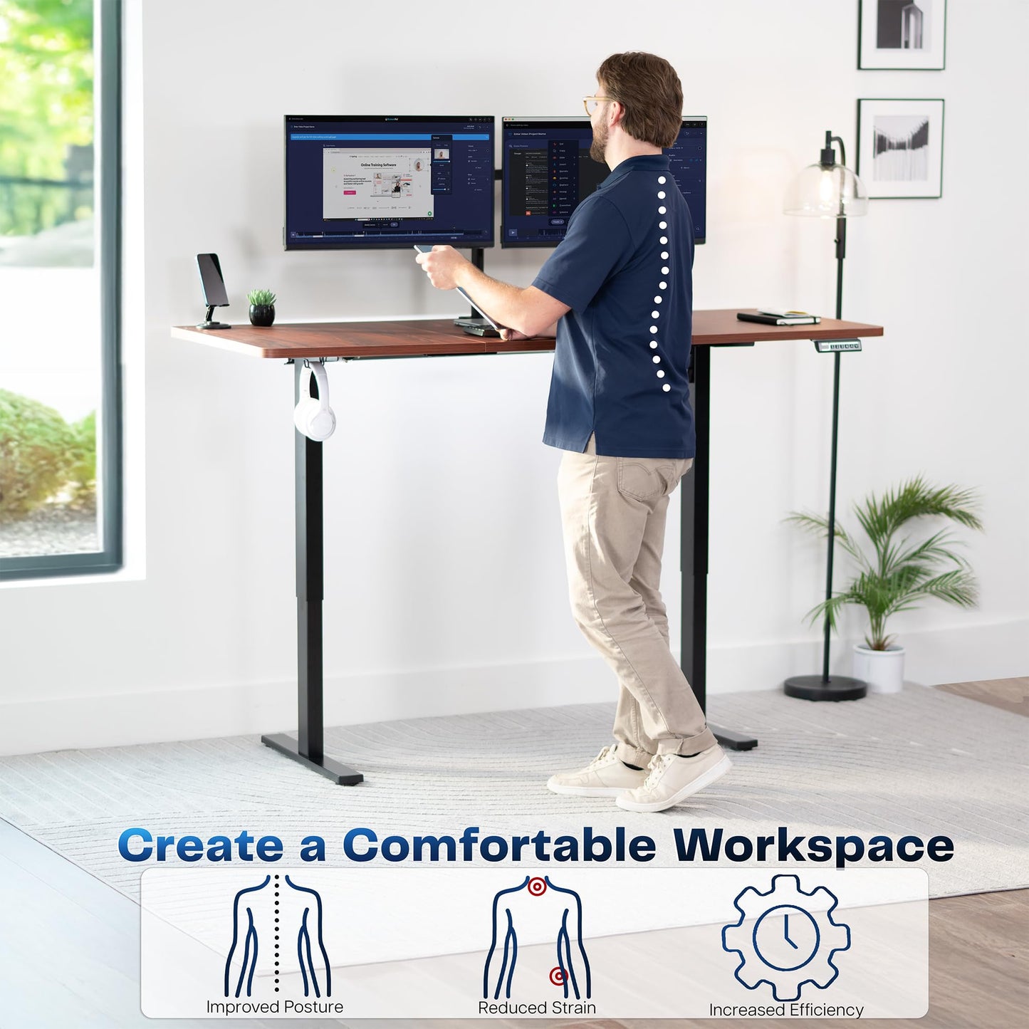 VIVO Electric 71 x 30 in Standing Desk, Memory Height Adjustment, 1B Series, Holds 220 lbs, Dark Walnut Top Black Frame, DESK-KIT-1B7D