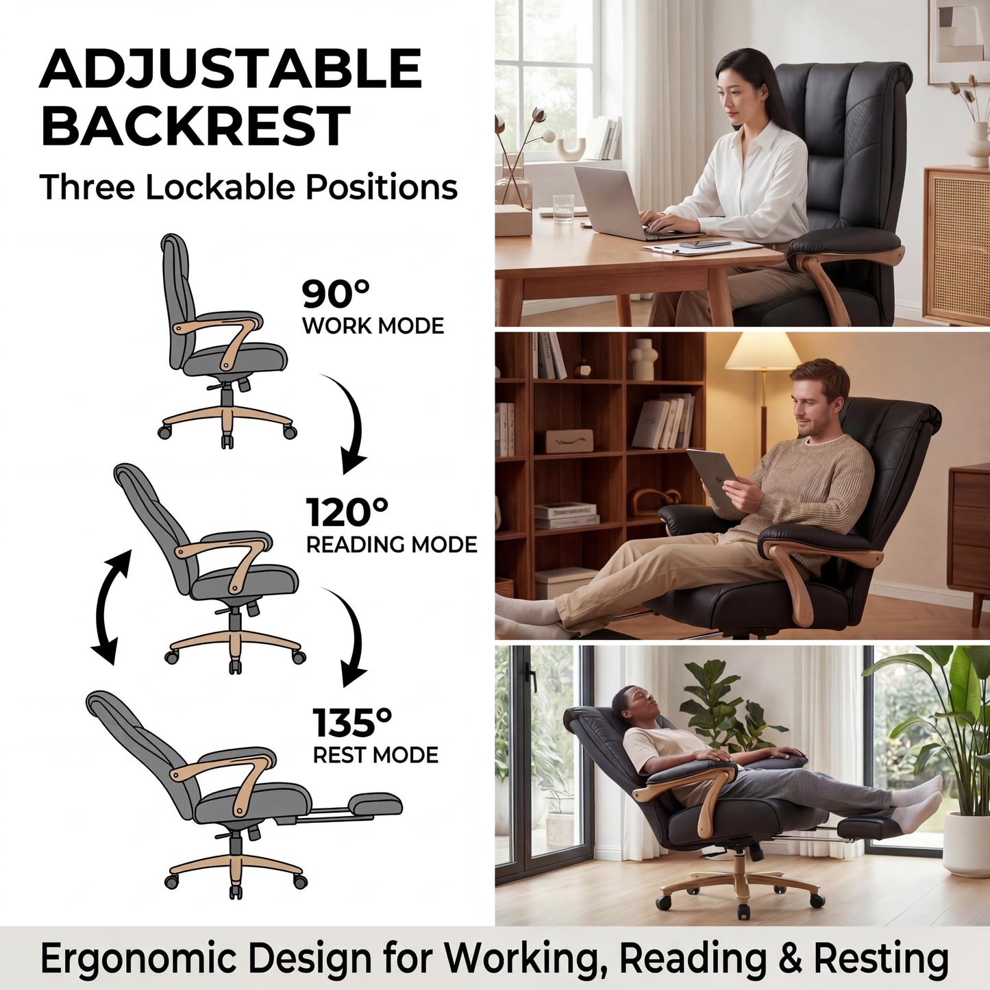 EXCEBET Big and Tall Office Chair 400lbs Wide Seat, Ergonomic Executive Desk Office Chair with Footrest, High Back PU Leather Chair with Lumbar Support, Padded Armrests, Heavy Duty Base, Black