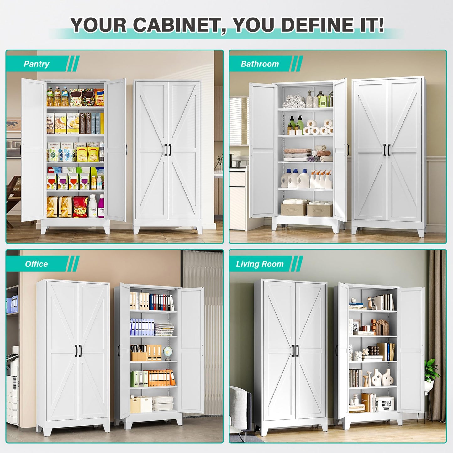SISESOL Wide & Deep Pantry Storage Cabinet with 2 Doors and 5 Shelves,72" Tall Farmhouse Storage Cabinet,Large Cupboard Closet,White Cabinets for Home,Kitchen,Bathroom,Dining/Living Room