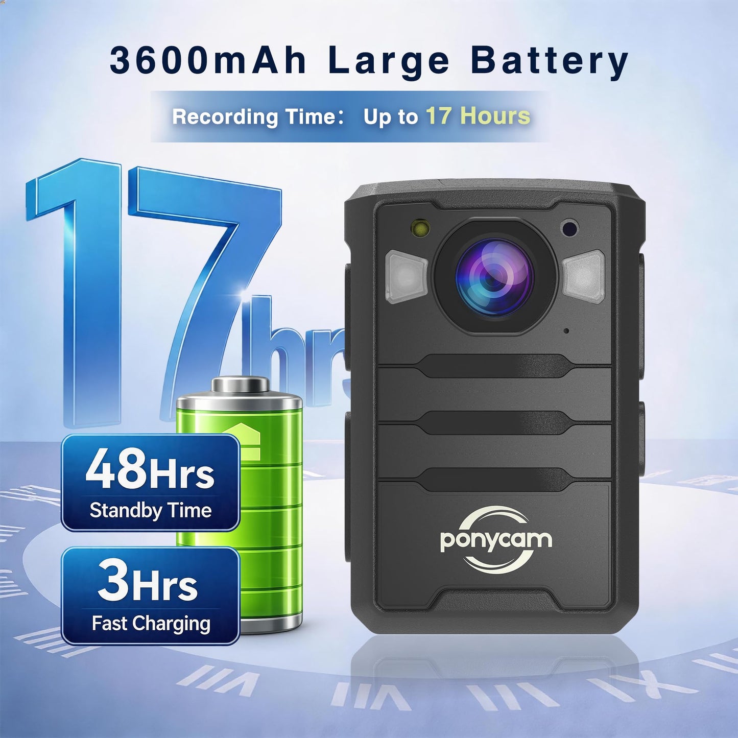 ponycam 1440P 4G GPS Body Camera, SIM Card Included, 17H Record Time, 3600mAH Battery, 128G Memory Audio Video Recording and Intercome Body-Worn Camera, Data-encrypt for Security, Work, Guard