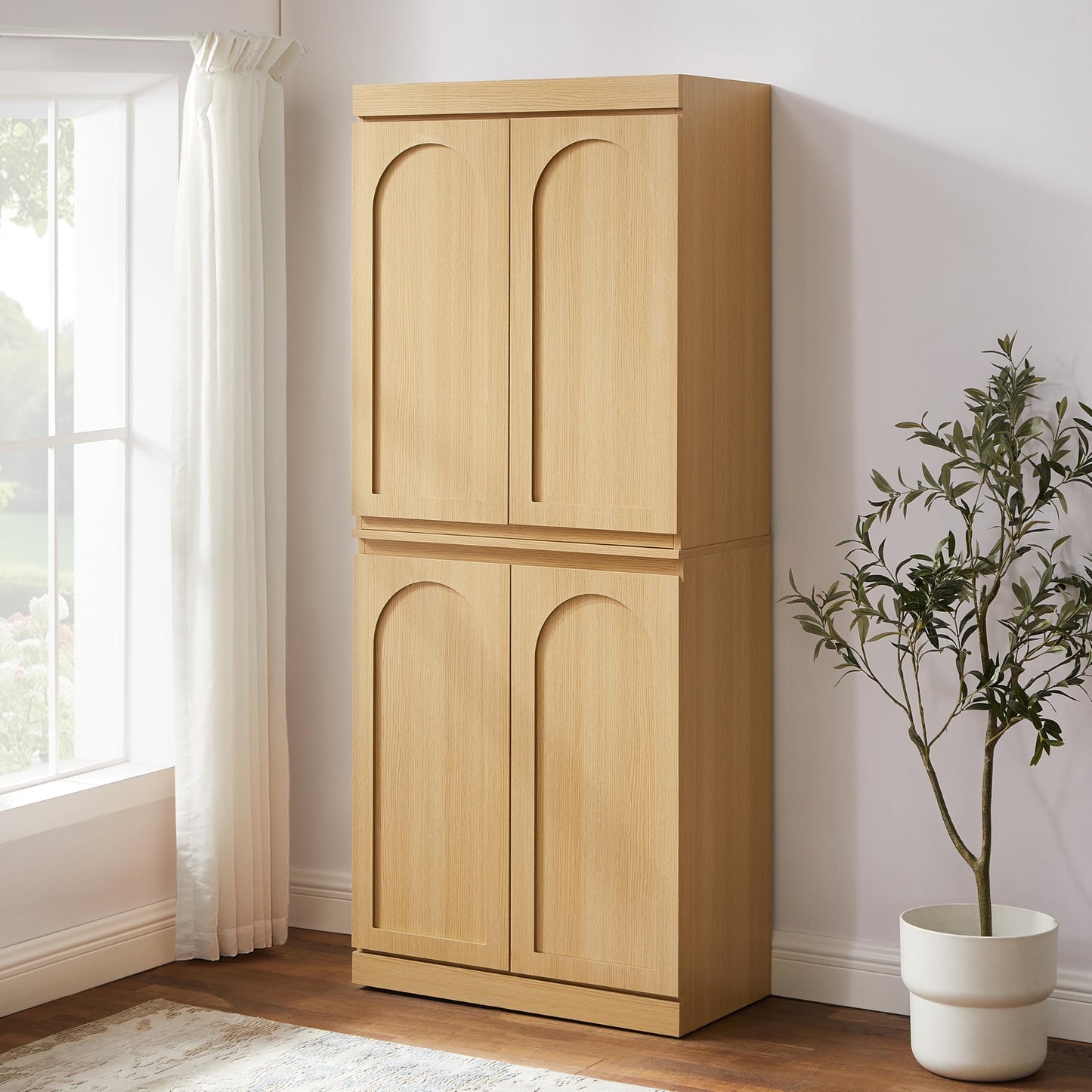Crosley Furniture Marco Tall Modern Kitchen Pantry Storage Cabinet with Shelves, Dining, Laundry Room, Bathroom, Ash
