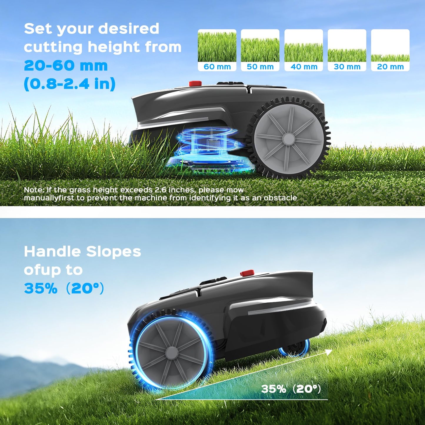 LEBOSBO V3 Robotic Lawn Mower with AI Vision Obstacle Avoidance, Smart APP Control, Low-Noise Operation, Adjustable Cutting Height, No-Go Zones, Ideal Robot Lawn Mower for Lawns Up to 1600 Sq.Ft