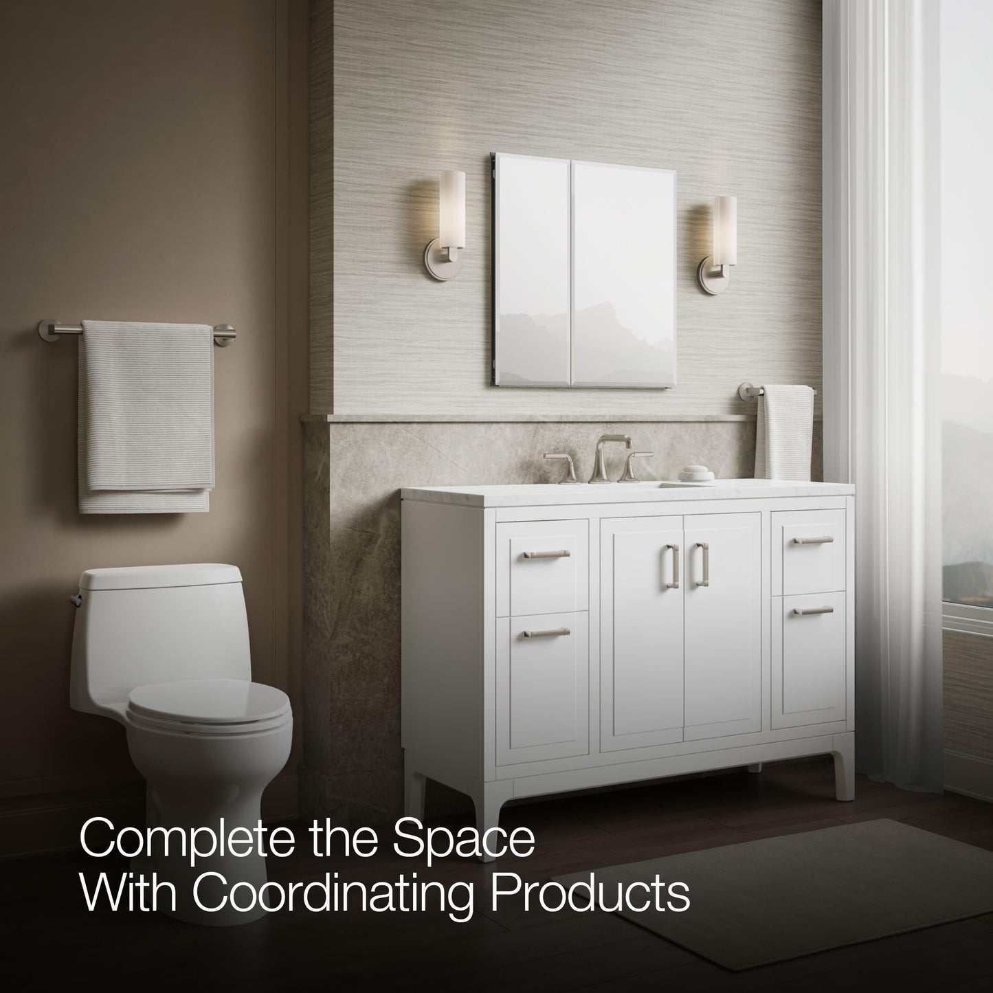 Kohler CB-CLC2526FS Bathroom Medicine Cabinet with Mirror, Beveled Mirror Doors, Adjustable Shelves, Rectangular Beveled Edge, 25 in. W x 26 in. H