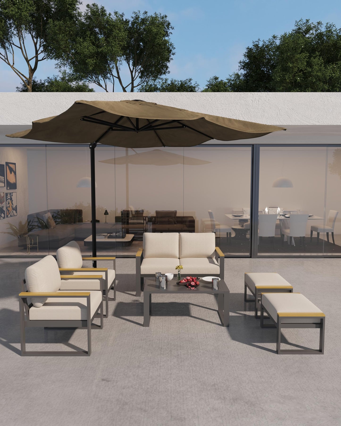 IDEALHOUSE Aluminum Patio Furniture Armchair Set of 2, Metal Outdoor Chairs with Upgraded Cushions, All-Weather Outdoor Single Sofa for Balcony, Garden, Deck, Backyard, Beige
