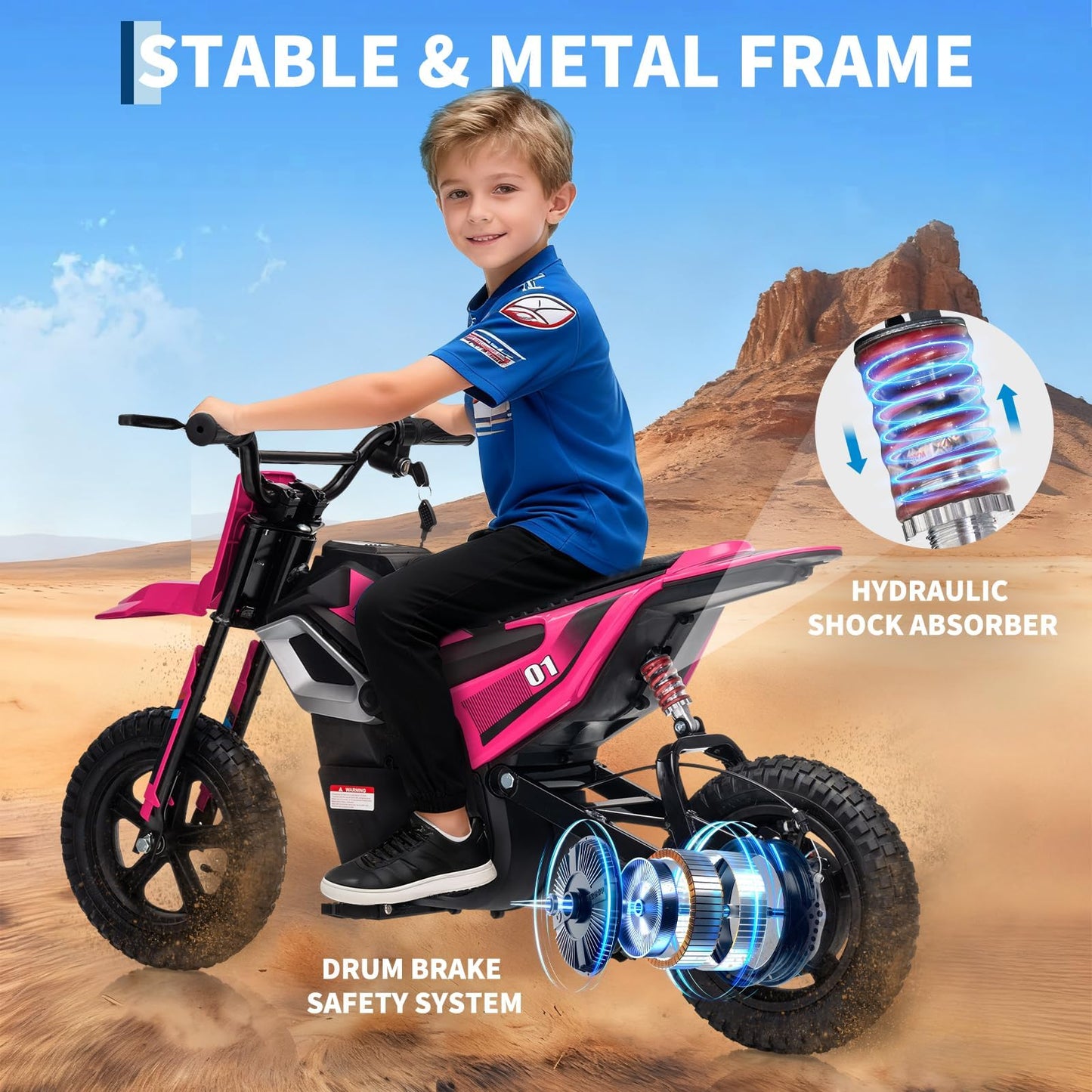 24V Kids Electric Dirt Bike, 350w Motorcycle with 10 MPH Max Speed & 12-Mile Range,Rear Wheel Suspension, Twist Grip Throttle, Rubber Tires