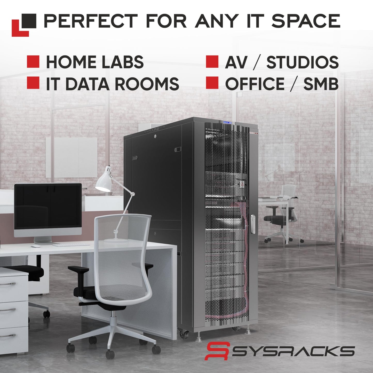 Sysracks 22U Wall Mount Server Rack Cabinet, 19” Enclosed Network & IT Rack, 24” Deep, Locking Mesh Door