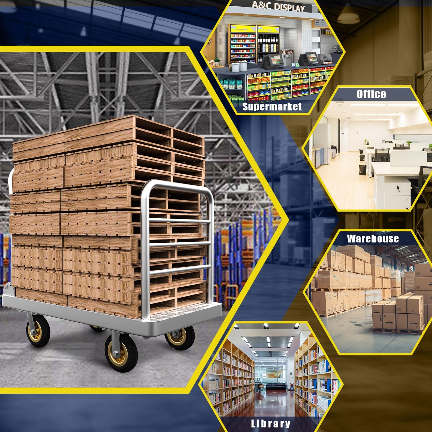 Lomive 2IN1 48"×24" Platform Truck Cart 2650lbs Heavy Duty Flatbed Cart Dolly w/Detachable Rear Guardrail and Swivel Casters, Push Cart, Work Gloves 2Pairs & 1 Bunge Cord Included