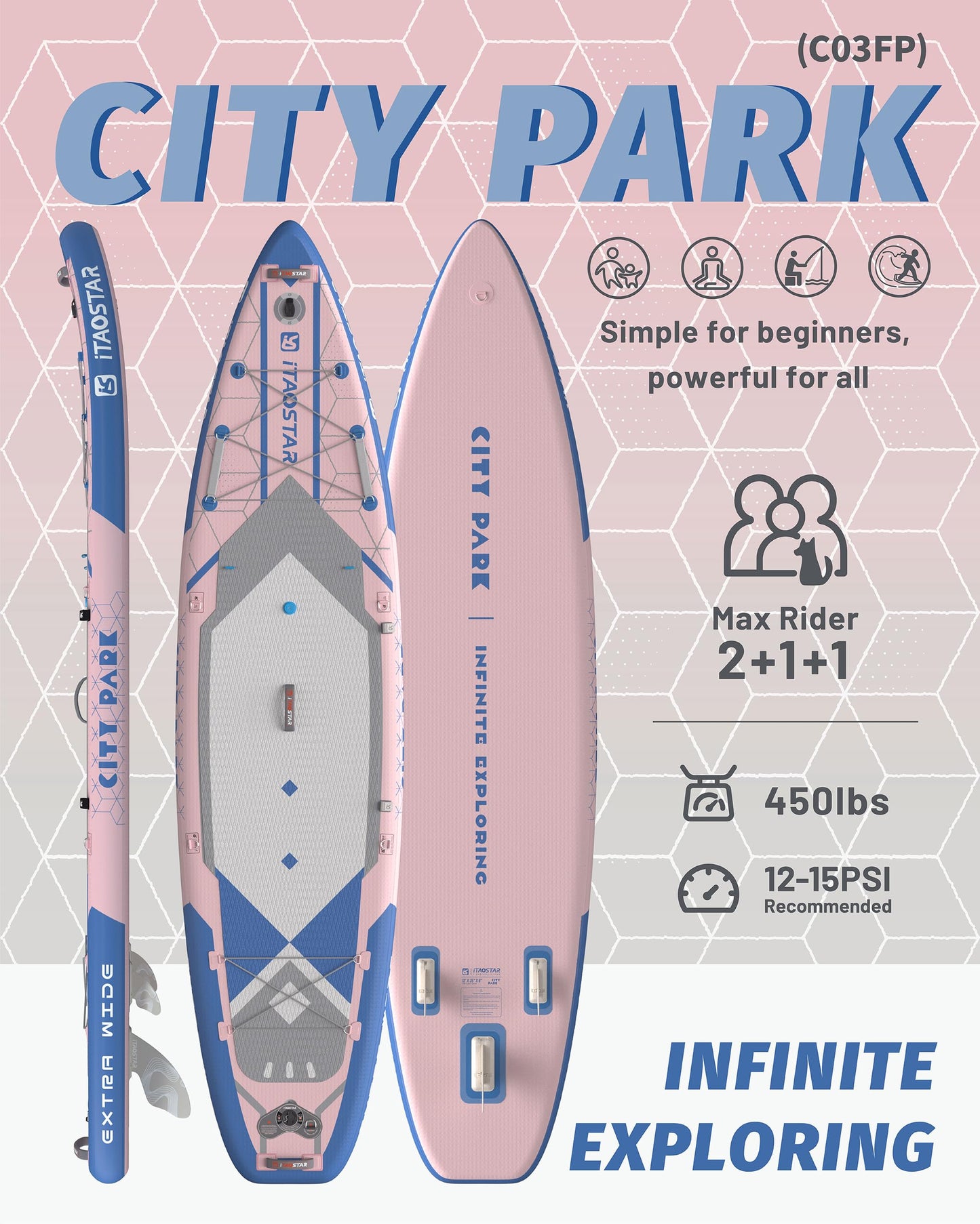 iTAOSTAR C03FP 35" Wide Paddle Board, More Fun Inflatable Paddle Board with 5 Fins，12 Foot Stand Up Paddle Board with Premium SUP Accessories for Familly of All Skill Levels