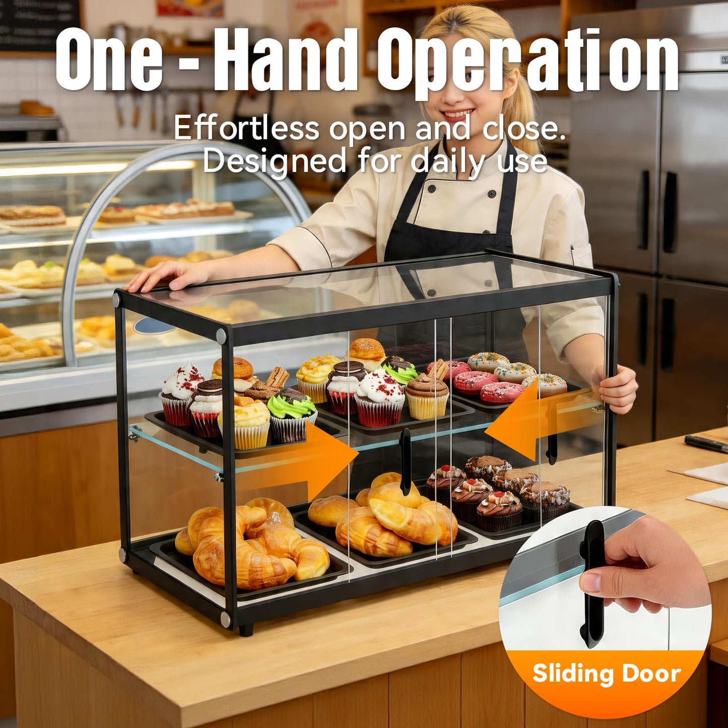 Malphi 29in. Tiered Pastry Bakery Display Case with Glass Shelf and Sliding Door,3cu. ft. Capacity|Large Bread Cookie Display Box | 29.3" x 15.3" x 15.4"