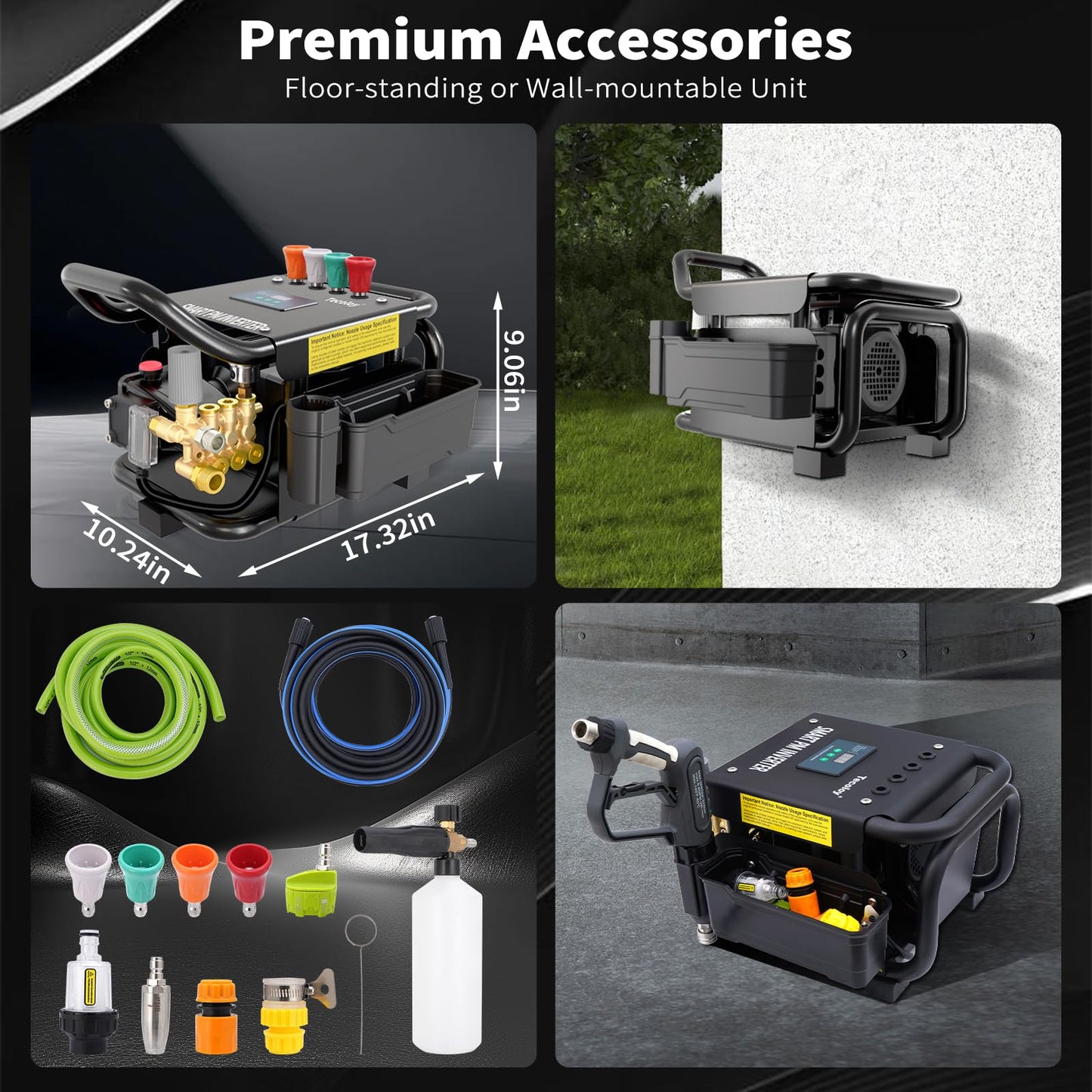 2025 Upgraded 100bar 2.3GPM Commercial Electric Pressure Washer–PM Inverter 3HP Motor,Horizontal Triplex Pump,Power Washer with 65dB Quiet,with 7 Nozzles (0°/15°/25°/40°/Soap/Turbo) for Cars/Driveway