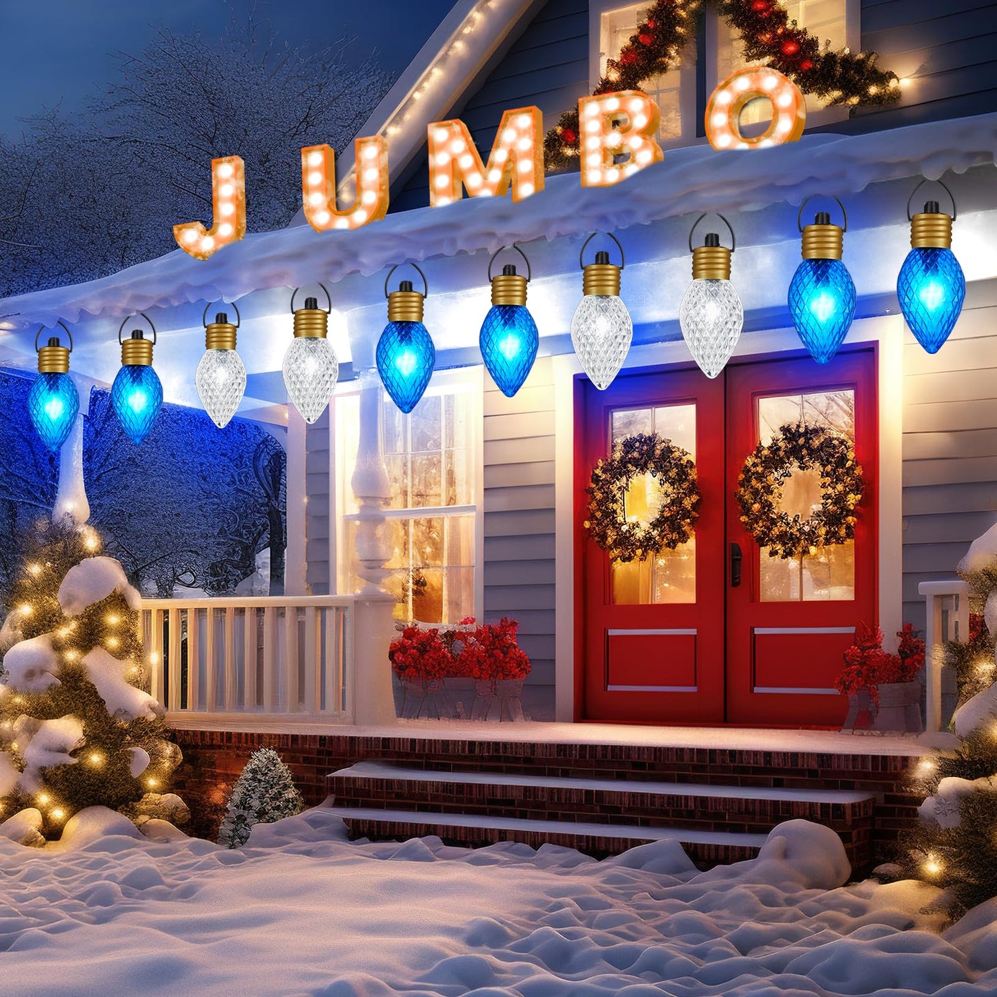 Minetom Christmas Jumbo Lights - 2 Pack C7 Pathway Lights 10.5 Feet, Blue & Cool White