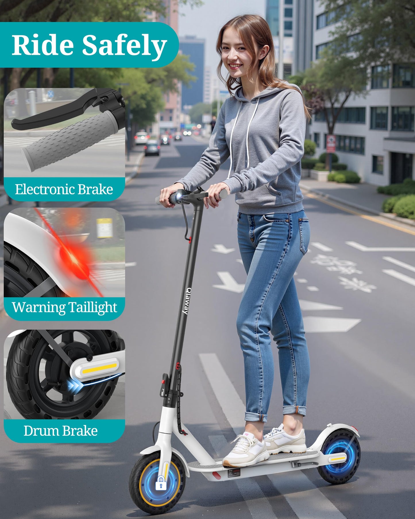 Qlaway 8.5" E Scooter for Adults Frame 19 MPH 350W Motor 281WH Battery, Motorized Up to 22 Miles Range, Foldable Scooter Bearing 265 LBS/APP Control