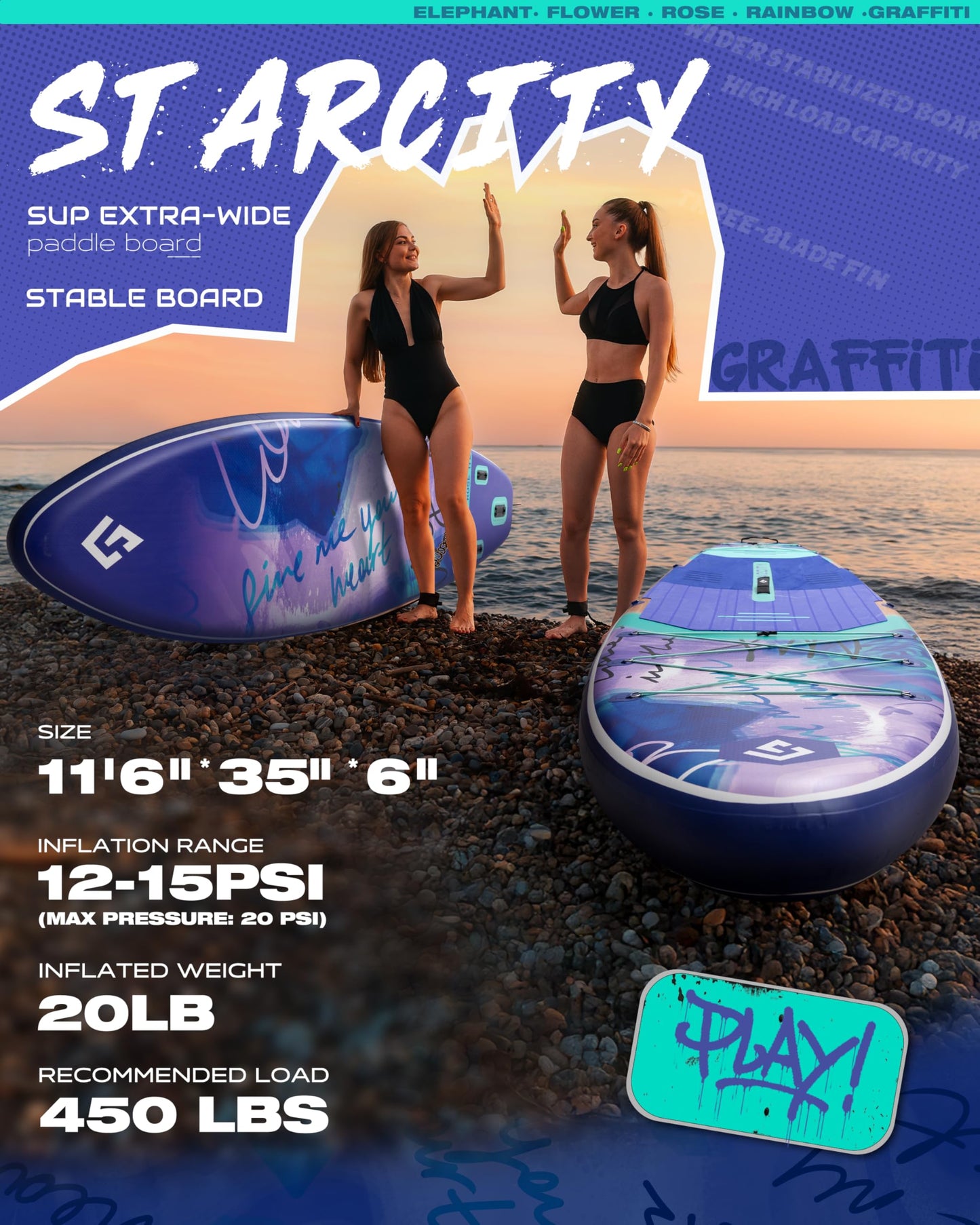 Starcity Inflatable Stand Up Paddleboard 450 Pound Capacity 11'6"×35"×6" High Load Design Extra Wide Responsive Tracking for Lake Ocean Touring Beginners Family Friendly W/Complete Accessories
