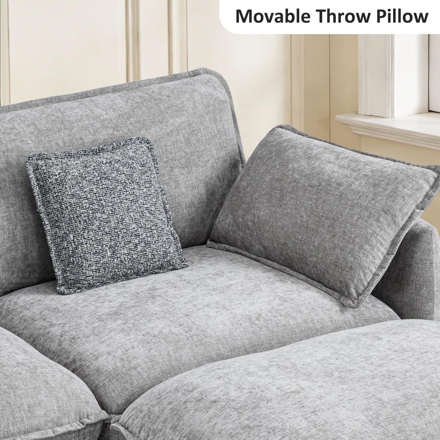 MCombo 82" Oversized Cloud Sectional Couch, Sectional Sofa with FSC Certified, Loveseat Couch with Ottoman for Living Room, Chenille S0701 (Grey)