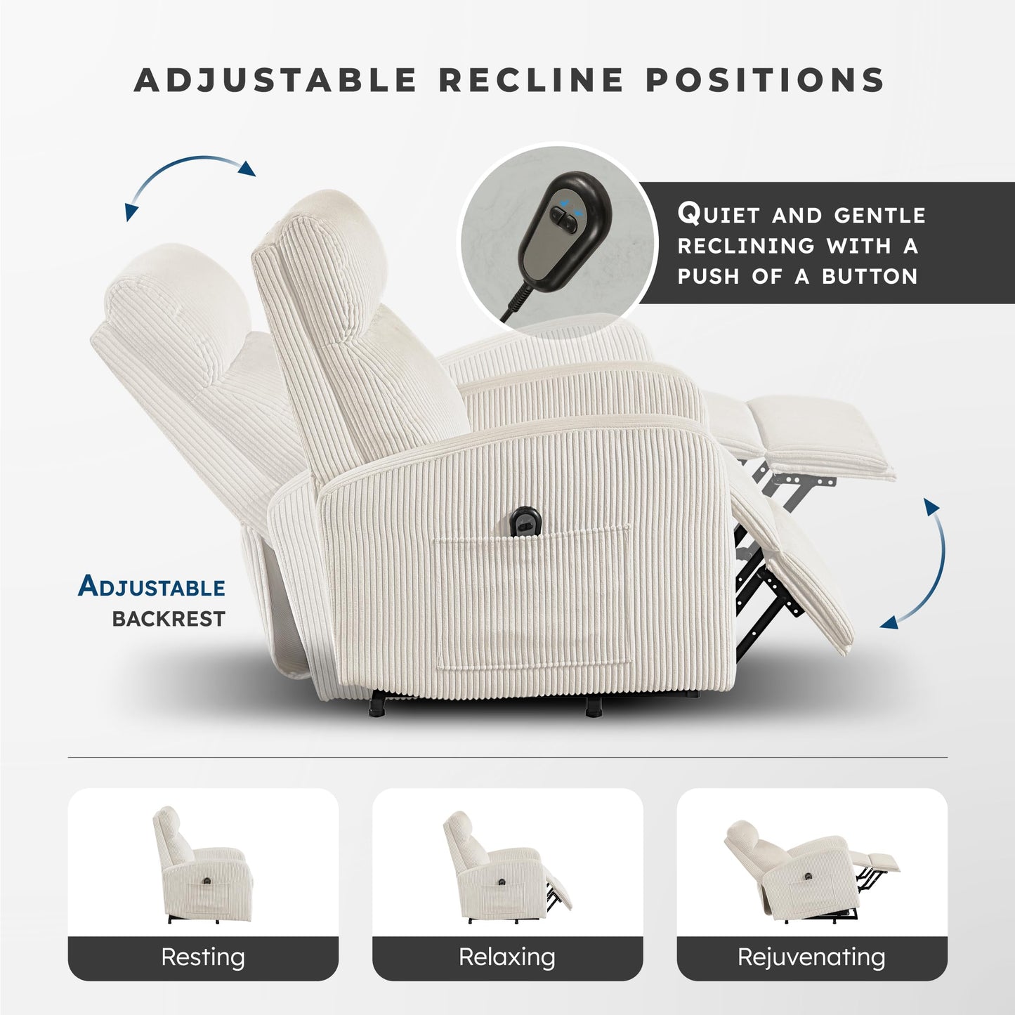 Lexicon Power Lift Recliner Chair for Elderly with Remote Control, Gentle Lift Motion, Side Pocket Armrest, Corduroy Upholstered Electric Recliner for Living Room/Bedroom, Easy Assembly, Beige