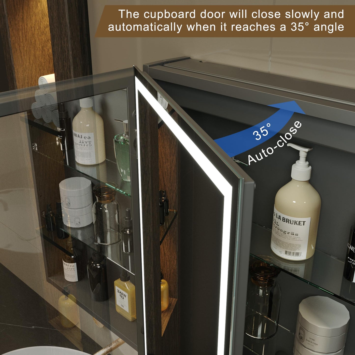 KWW LED Lighted Bathroom Medicine Cabinet with Sockets & USBs, Defogger, Dimmable, 3 Color Light Makeup Mirror, Easy to Install, Wall Mounted Cabinet (Left hinge-20 * 28)