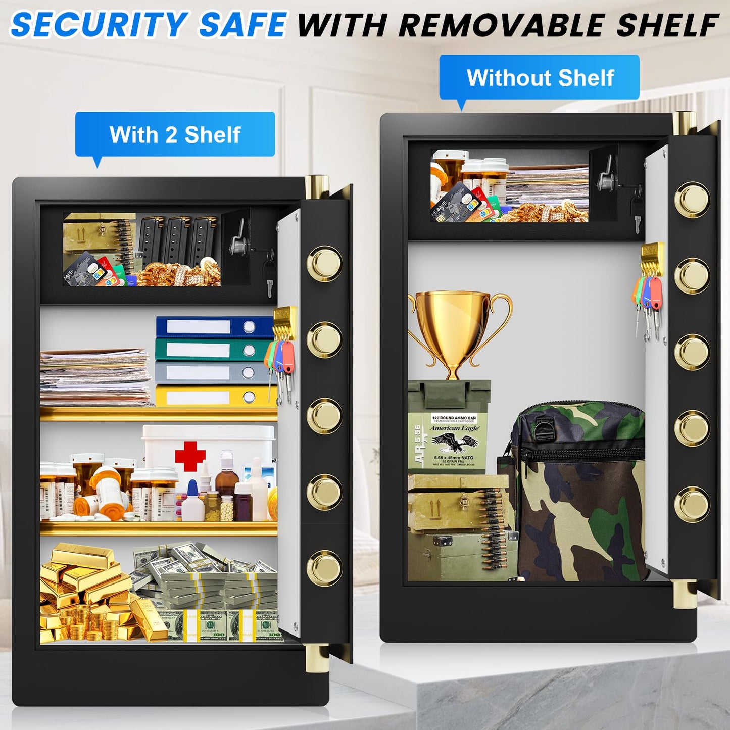 8.5 Cuft Heavy Duty Home Safes Fireproof Waterproof, Extra Large Fireproof Safe Box, Anti-theft Fire Proof Safe with Dual alarms, Hidden bottom lock box, Security Safes for Office Business