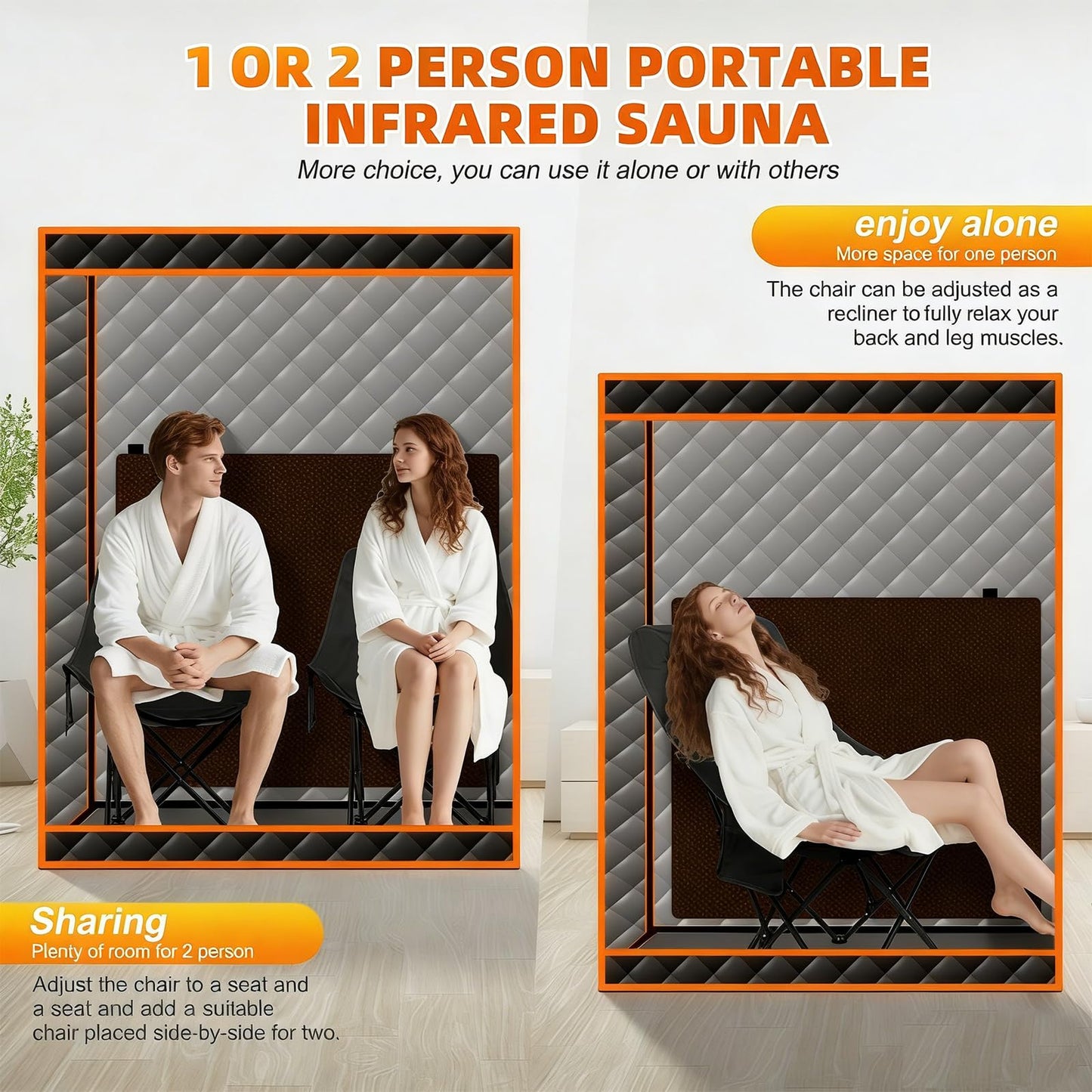 Smartmak Portable Infrared Sauna, 1-2 Person Oversize Home Sauna Box