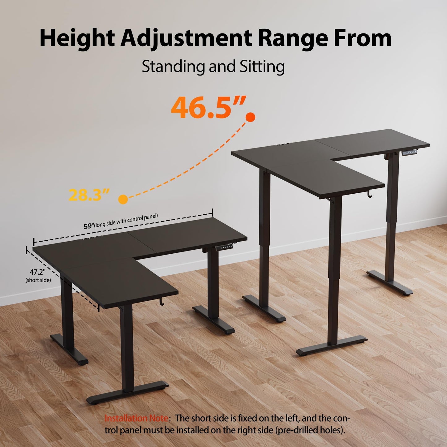 Agilestic 59 Inch L Shaped Standing Desk Adjustable Height, Electric Corner Standing Desk, Sit Stand Computer Table with Splice Board, Black