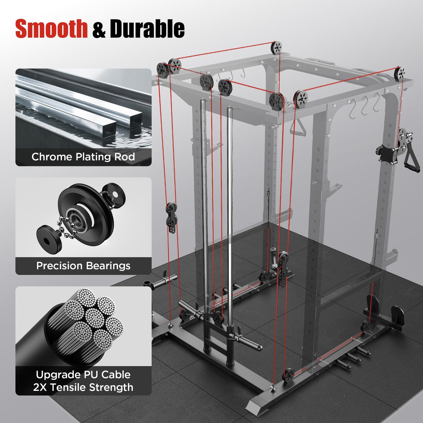 Sportsroyals Power Cage, Multi-Functional Squat Rack, Power Rack with Pulley System & LAT Pull Down, Workout Cage with J Hooks for Home Gym