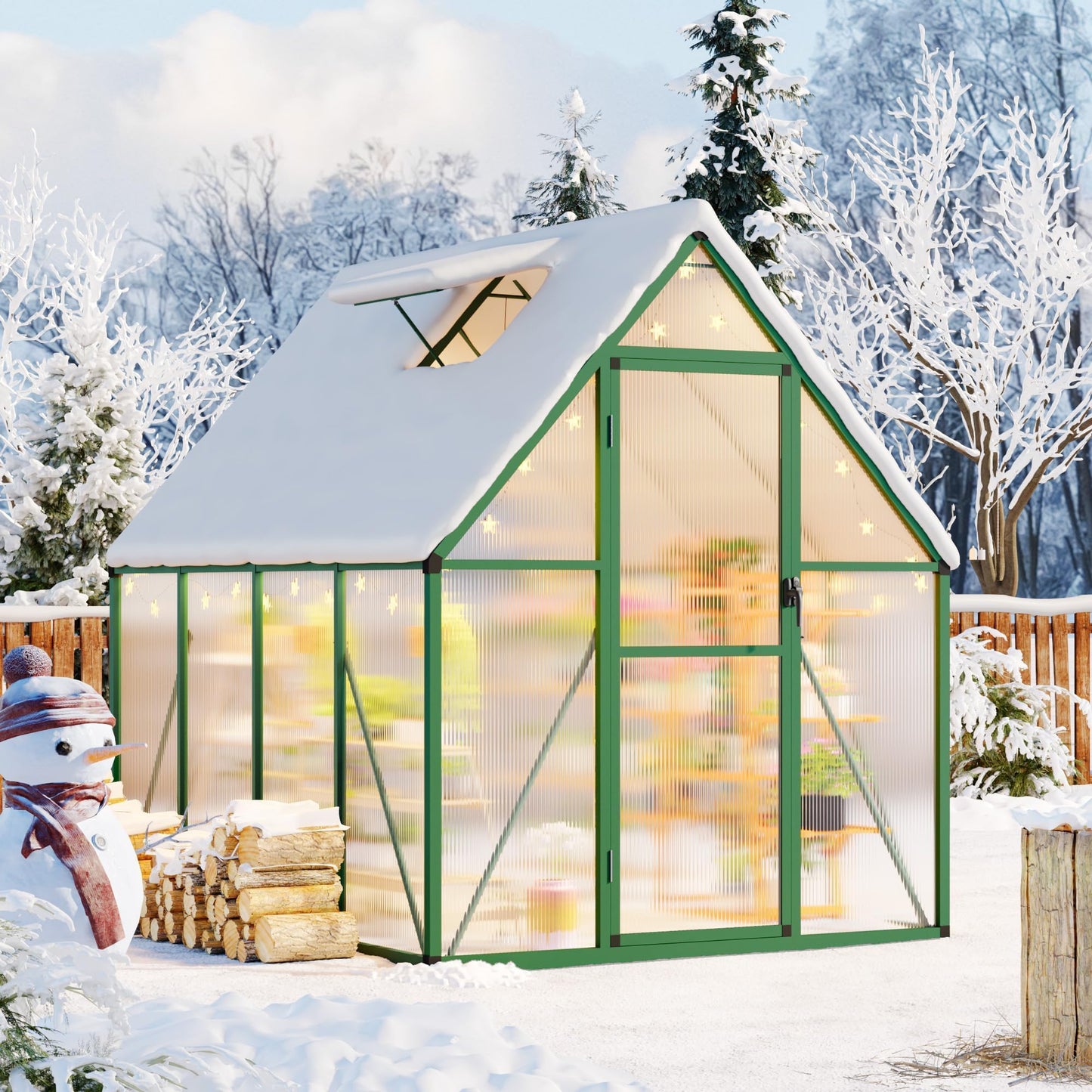 Heavy Duty 6x7 FT Polycarbonate Greenhouse Kit, Reinforced Frame, Lockable Door, UV Protection, Roof Vent, All Weather Small Walk-in Green House for Outdoors, Garden or Patio