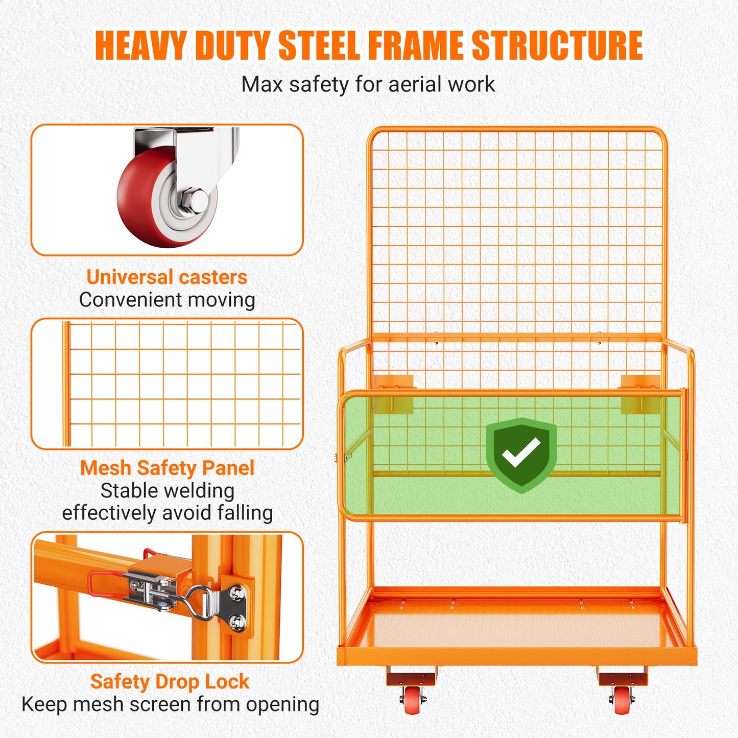 43"X45" Forklift Safety Cage, 1800Lbs Heavy-Duty Forklift Work Platform with Safety Harness,Wheels & Lock, Collapsible Lift Basket for Lifting Loader