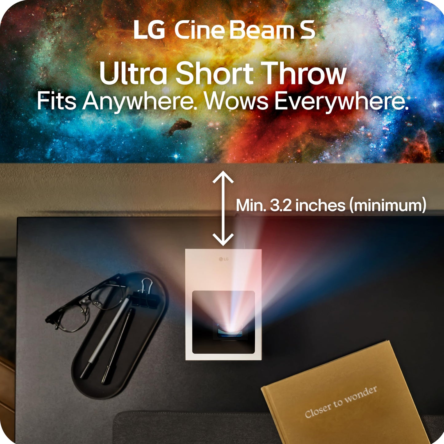 LG CineBeam S PU615U 4K UHD Ultra Short Throw Smart Projector, Auto Screen Adjustment, up to 100” Projection, up to DCI-P3 154%, 450,000:1 Contrast, Speakers with Dolby Atmos, HDR10, HDMI, USB, HID