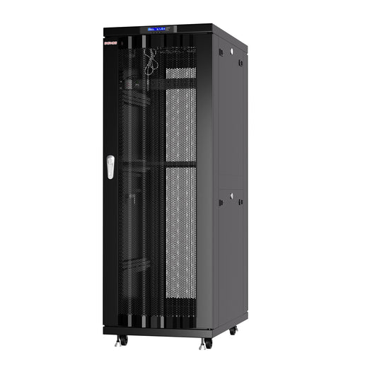 32U Server Rack Cabinet, 39” Deep 19” Floor Standing Network Enclosure, 1600 lb Capacity, 35” Rail Depth, Mesh Doors, 4 Fans, PDU, Shelf & Mounting Hardware
