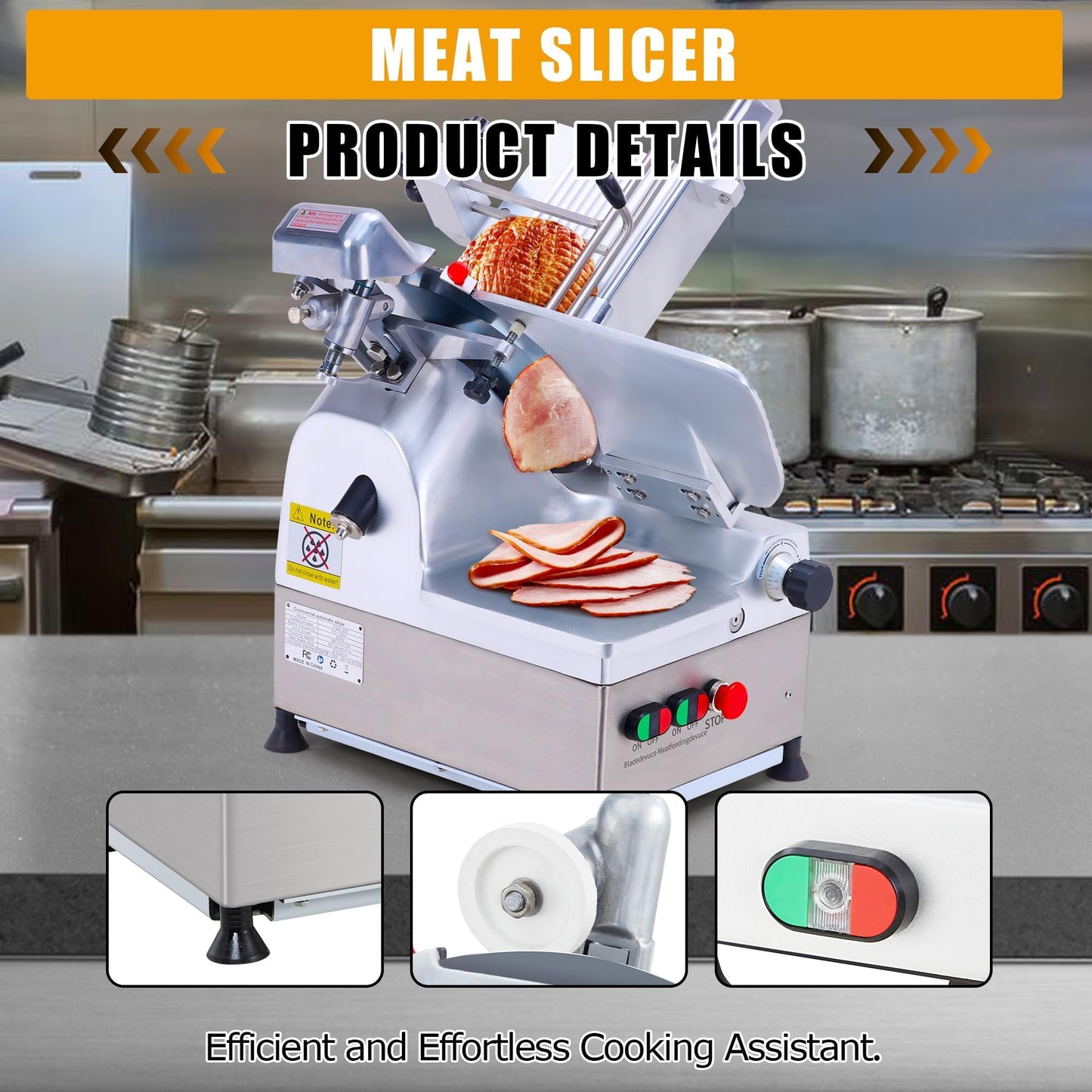 Commercial Electric Meat Slicer, 12" Steel Blade, 550W Dual Motors, 0–14mm Adjustable Thickness, Built-in Sharpener, Heavy Duty Automatic Food Slicer for Meat, Bread, Frozen Foods, YQR-300