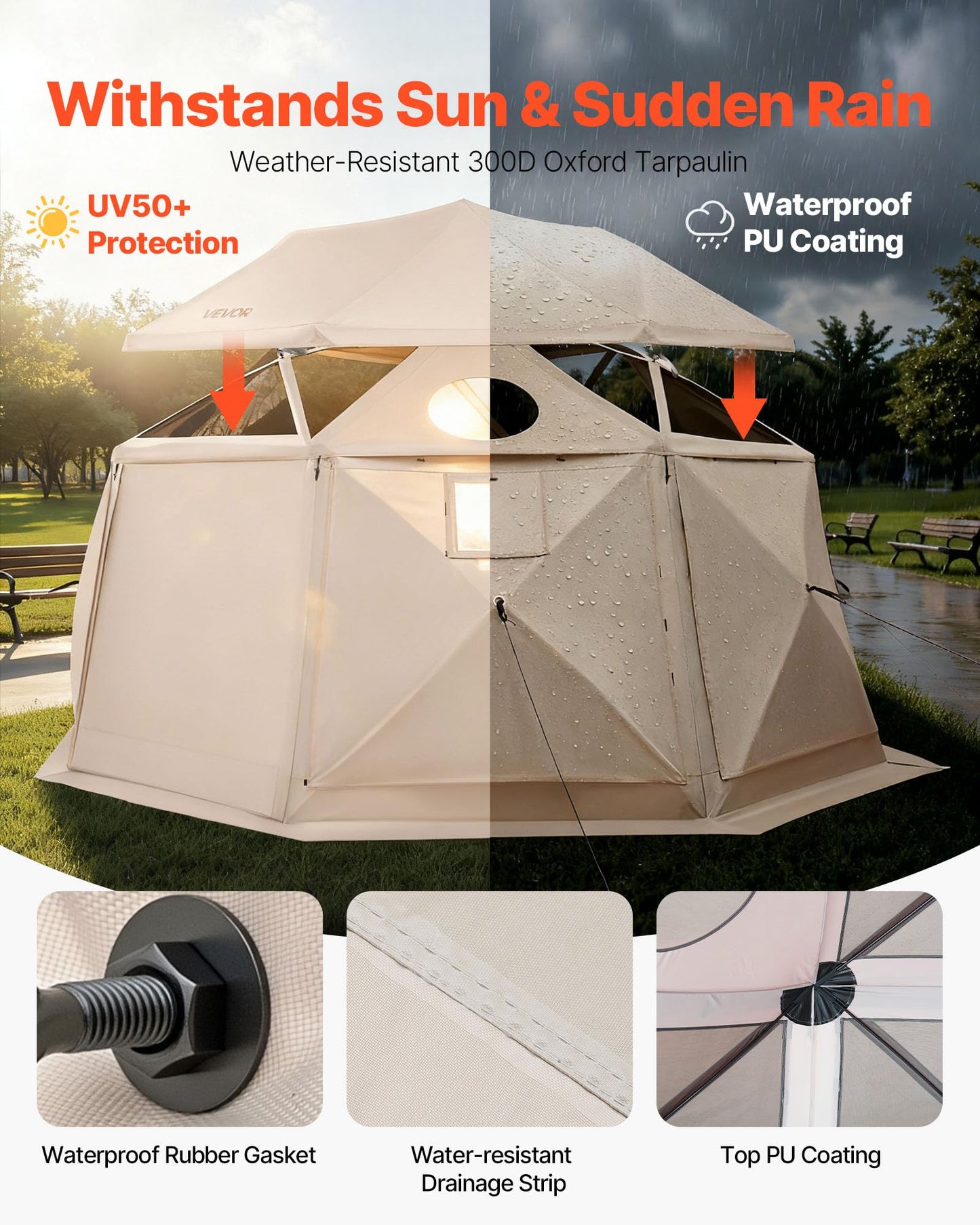 VEVOR Pop Up Gazebo Screen Tent, 12 x 12 ft Large High 13-Sided Camping Canopy Tent with Removable Top & Carry Bag, Quick Set & Bite-Proof Mesh Screen Sun Shelter for 8-10 Persons Backyard Patio