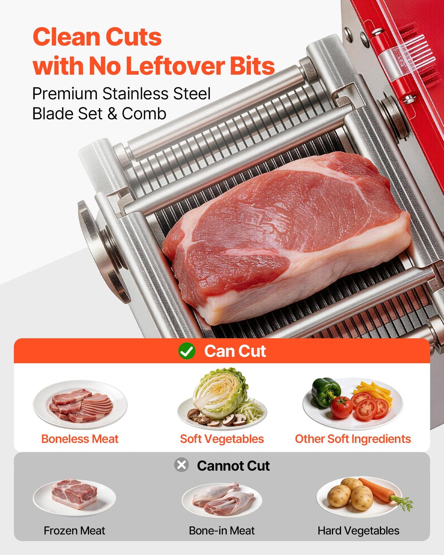 VEVOR Meat Cutting Machine, 850W Commercial Slicer, 3.5mm Heavy Duty Stainless Steel Blade Shredder for Boneless Meat Soft Vegetables, Electric Food Slicers for Kitchen Restaurant Supermarket