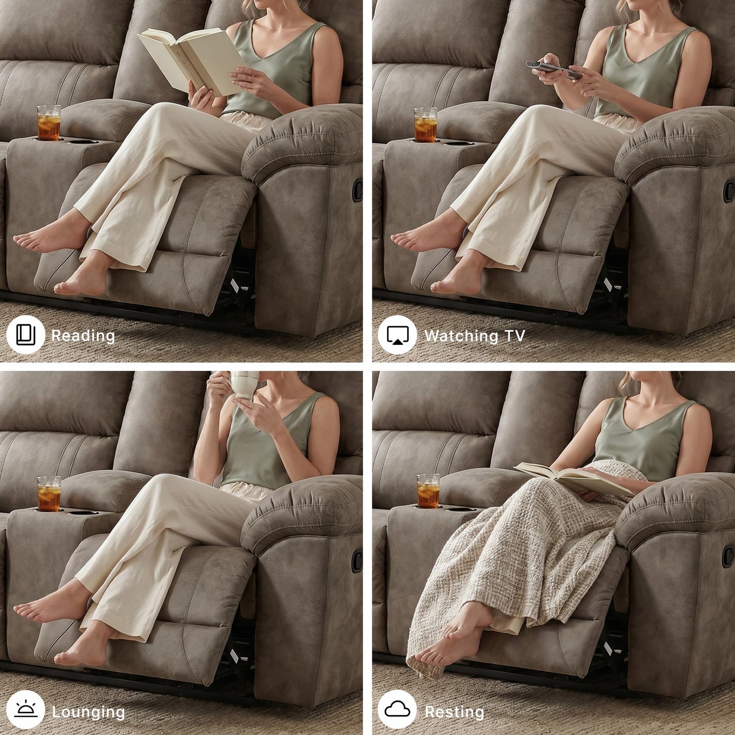 Signature Design by Ashley Laresview Contemporary Faux Leather Manual Double Reclining Loveseat with Console, Storage and Cup Holders, Gray