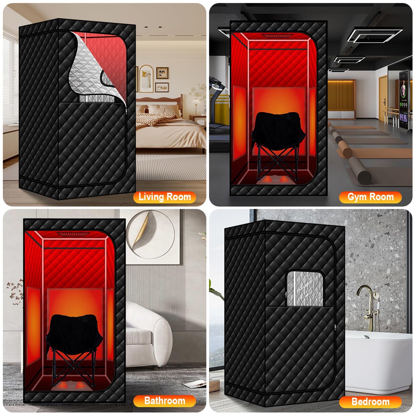 amocane Portable Infrared Sauna with 600nm Red Light, Personal Sauna Spa with Remote Control and Large Foldable Chair, Full Size Dry Heated Home Saunas Tent for Detoxation & Relaxation