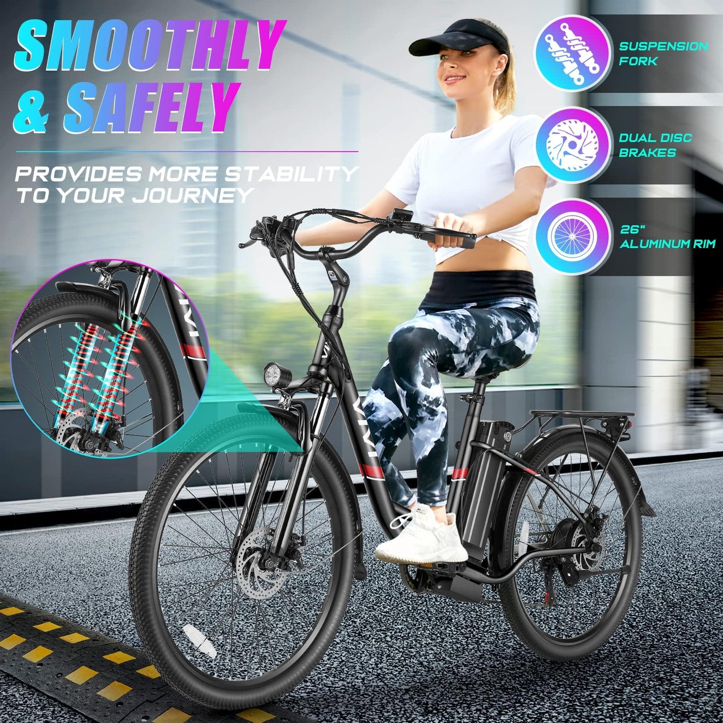Vivi Electric Bike for Adults 500W Peak Ebike with Removable Battery, 26'' Electric Commuter Bike 19.8 MPH & 50 Miles Adult Electric Bicycles with Cruise Control, LCD Display, SGS Certified to UL2849