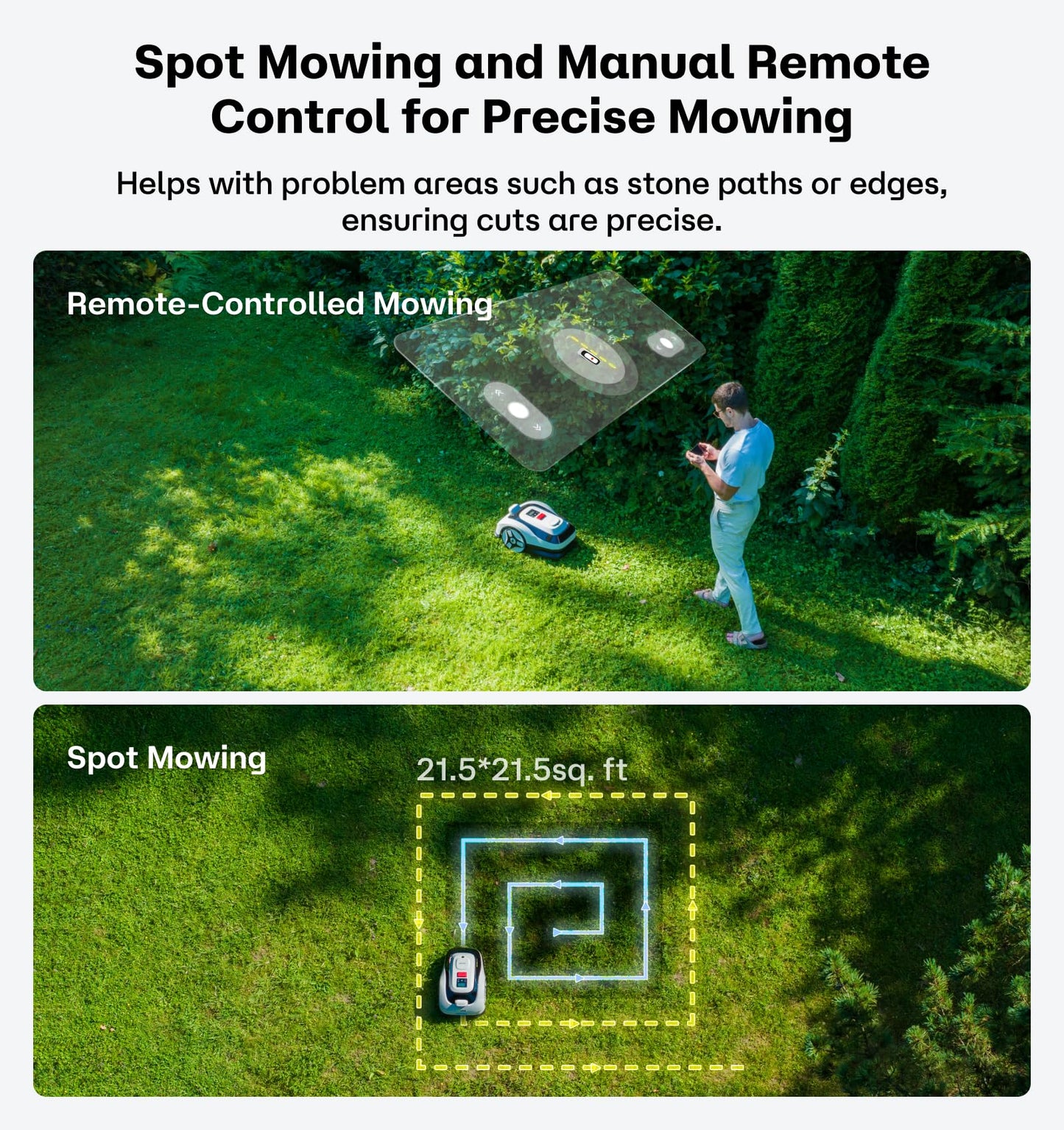 Raccoon 2 SE Wire Free Robot Lawn Mower, No RTK for Max. 0.15 Acre Lawn Area, 1.18"–3.15” Cutting Height, Intelligent AI Robotic Lawn Mower with 5Ah Fast-Charging Battery Robot Mower for Small Lawns