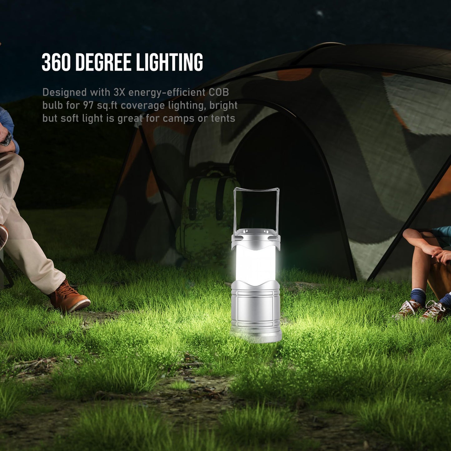 Lichamp LED Camping Lantern, 4 Pack Battery Powered, Portable Collapsible Light, Silver, Model CLS-B004SL