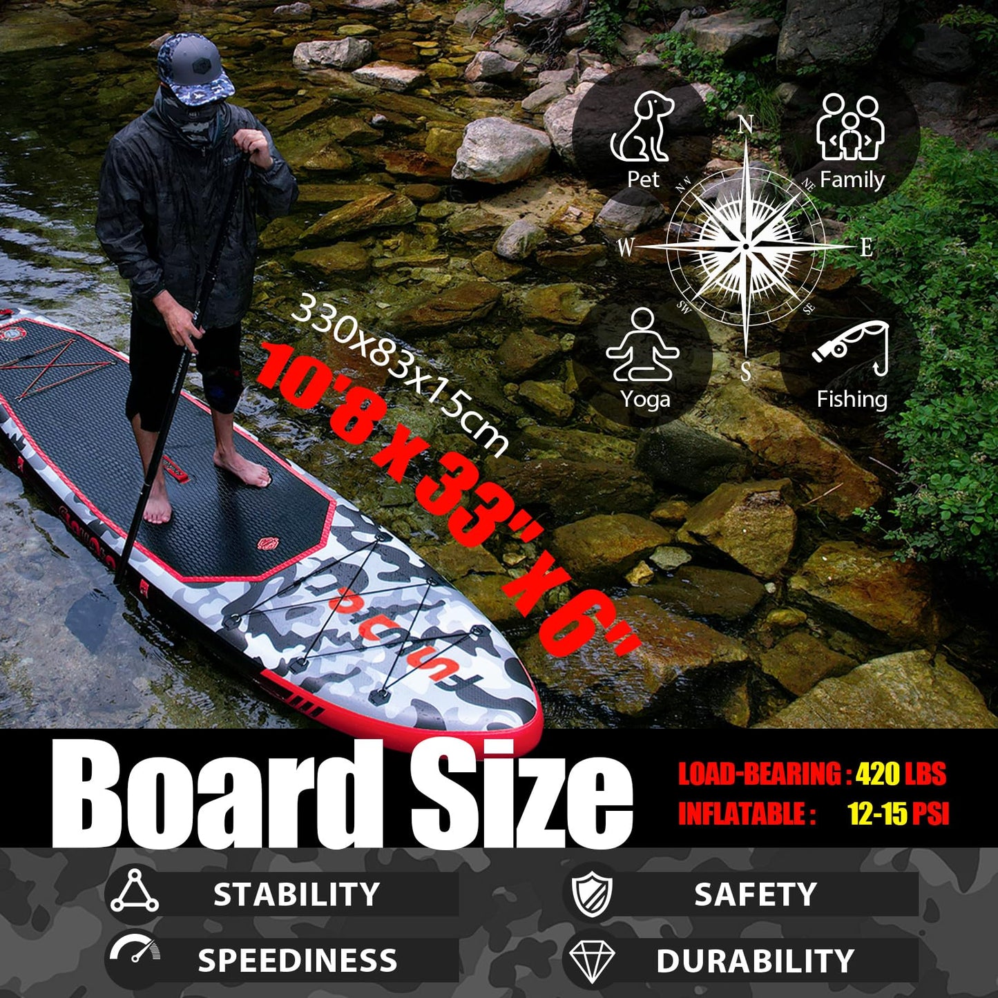 FunWater Inflatable Stand Up Paddle Board with Premium SUP Paddleboard Accessories, Anti-Slip EVA Deck, Paddle Boards for Adults & Youth of All Skill Levels