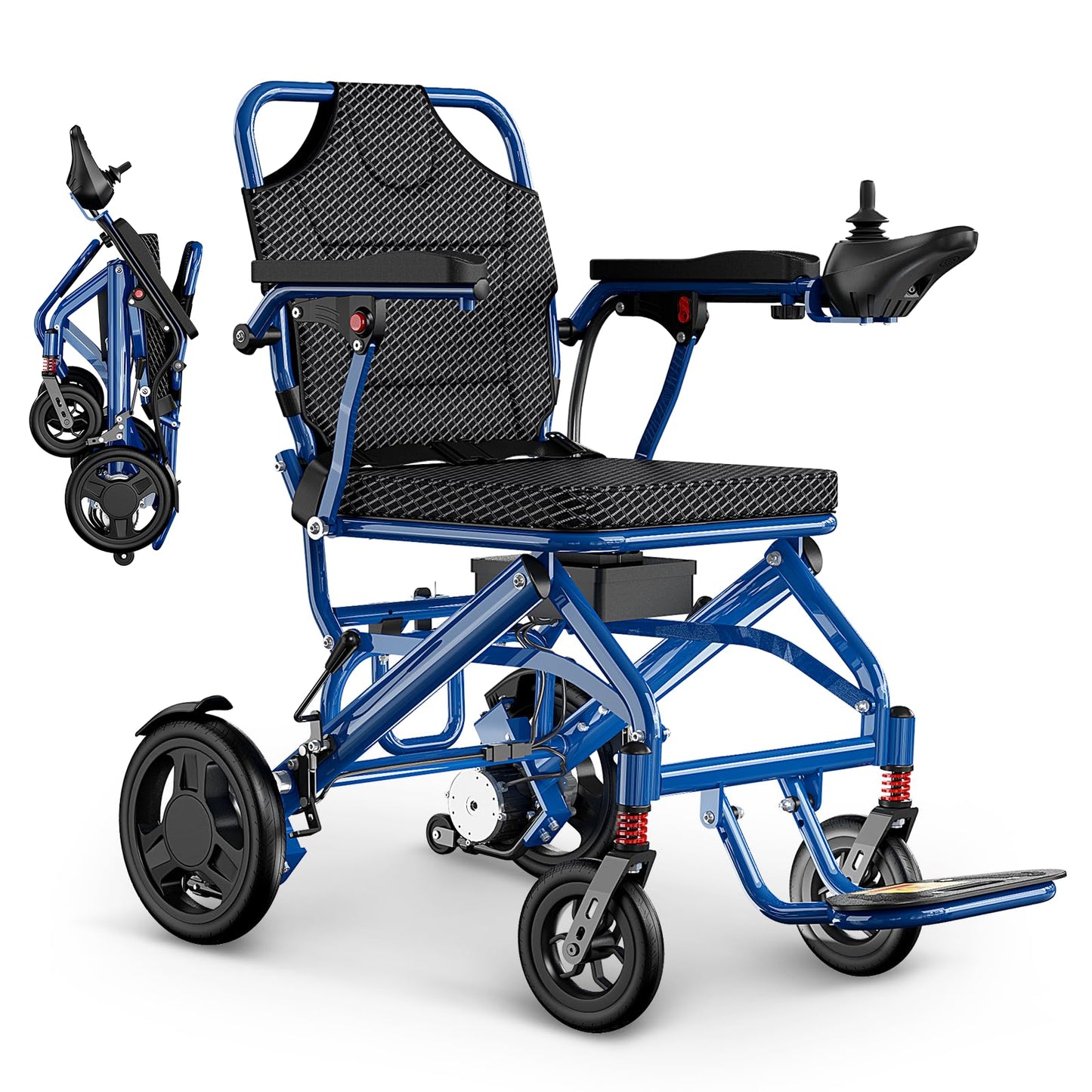 ROPLASO Electric Wheelchair for Adults Power Wheelchairs Lightweight Foldable Long Range All Terrain Motorized Wheelchair for Seniors Max 330 Lbs Compact Portable Airline Approved 45lbs (Blue)