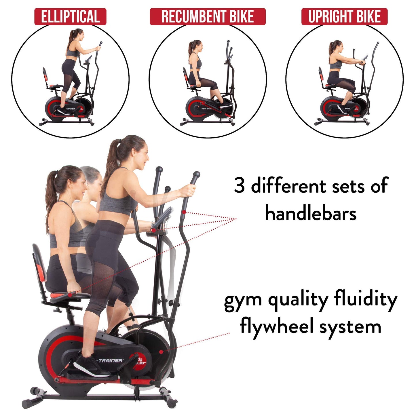 Body Power 3-in-1 Exercise Machine, Trio Trainer, Elliptical and Upright/Recumbent Bike