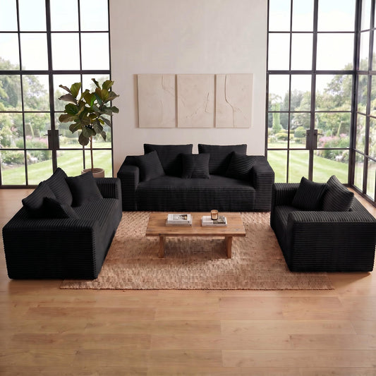 Trygoal 3-Pieces Sectional Boneless Couch Set for Living Room, Oversized Couch Including 3-Seater & 2-Seater & Single Chair, Deep Seat Sofa Set with Armrests & Pillows,No Assembly Required, Black