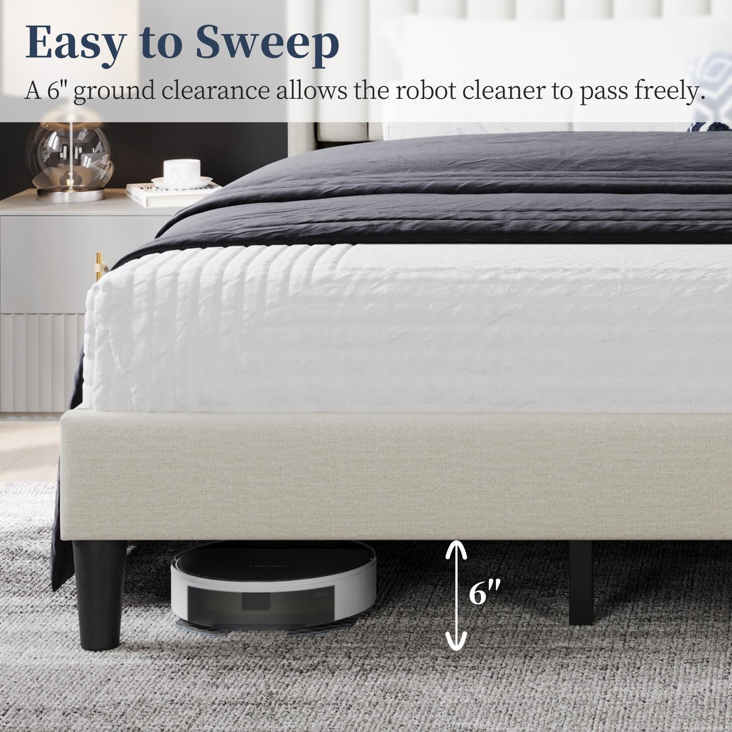 Yaheetech King Bed Frame Upholstered Platform Bed with Fabric Headboard, Wing Edge Design/Non-Slip and Noise-Free/Wooden Slats Support/No Box Spring Needed/Easy Assembly, Beige King Bed