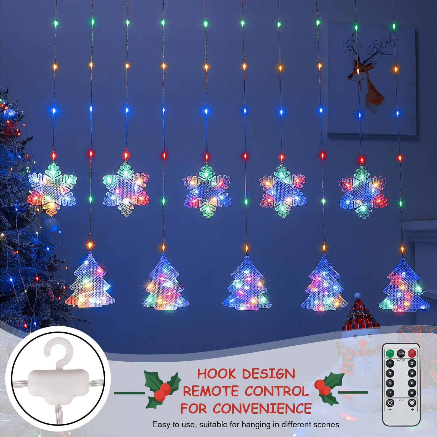BLOOMWIN Christmas Window Lights - 2M 160 LED Snowflake Hanging Fairy String Lights, Multicolor, Model XY-022