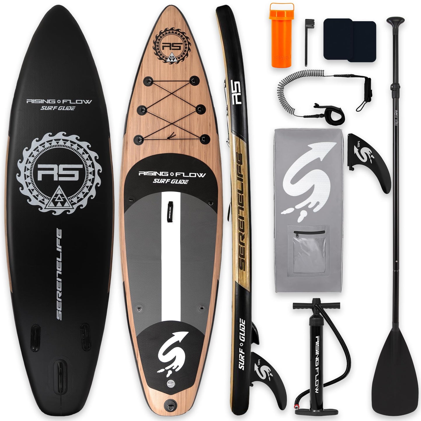 SereneLife Inflatable Stand Up Paddle Board - Wide Stable Design, Non-Slip Deck for Adults & Youth with Premium Paddle Board Accessories: Carry Bag, Dual Action Pump, Paddle, Ankle Leash - 10'6"