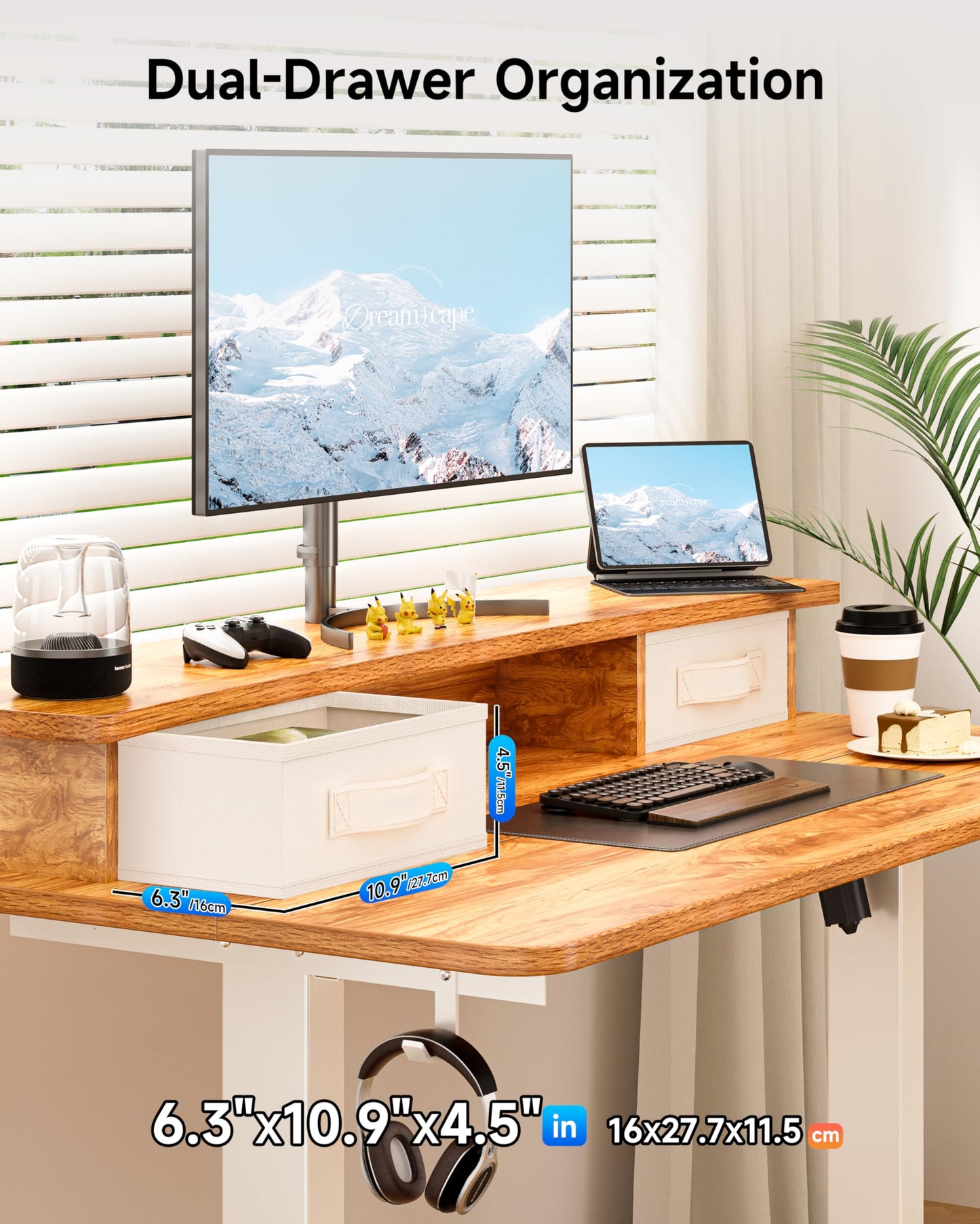 BIZUM Standing Desk with 2 Drawers Computer Desk-Stand up Desk Home Office Gaming Memory Desks C-Clamp Mount Compatible, 48x24 Inch Light Rustic Brown