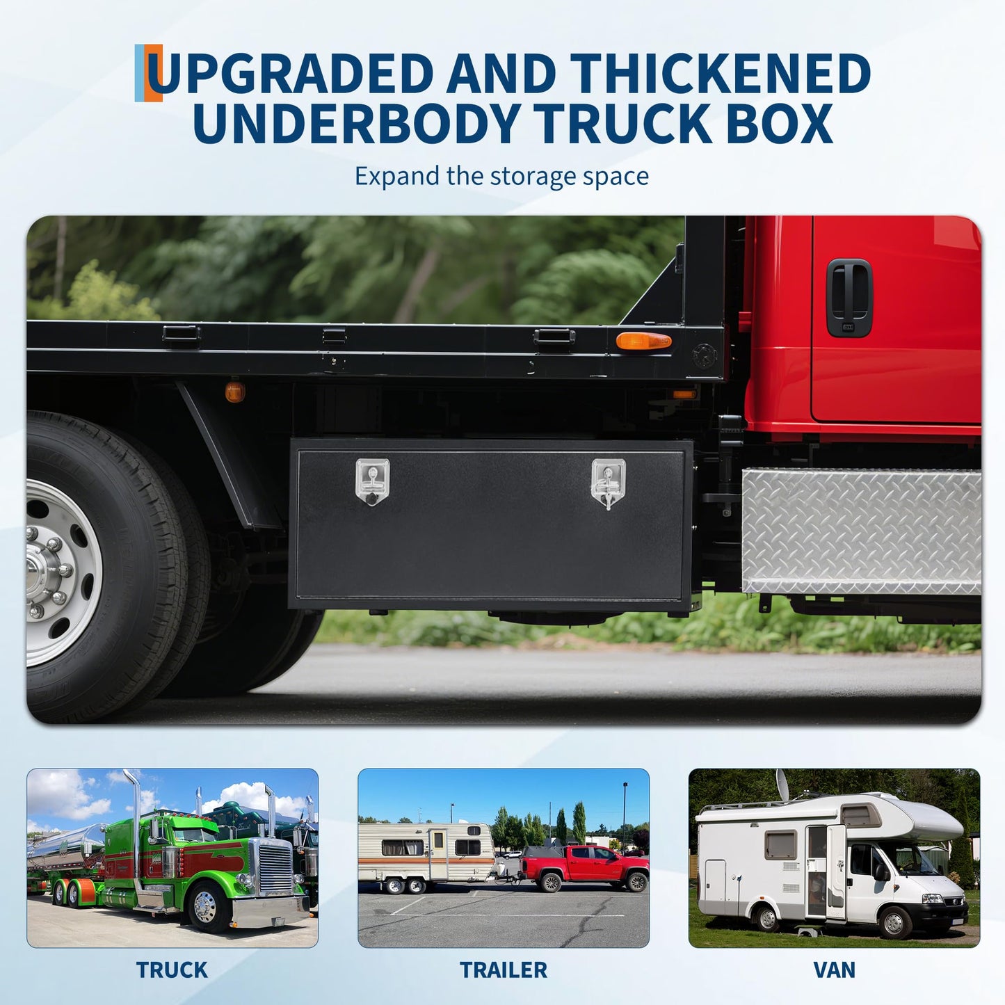 SierraSquad Black Steel Underbody Truck Tool Box with t-Handle Latch Smooth Surface Truck Tool Box for Underbed of Truck, Trailer, Rv, 48"x 16"x 13"