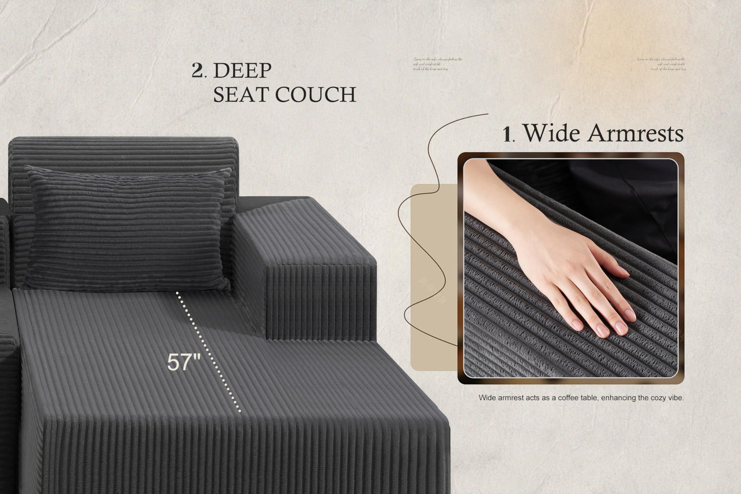 HABUTWAY Sectional Couches for Living Room,No Assembly L Shaped Couch 105" Modular Sectional Sofa Couch with Deep Seat,Cloud Couches Furniture Sets for Apartment,Corduroy (Dark Grey, Right Facing)